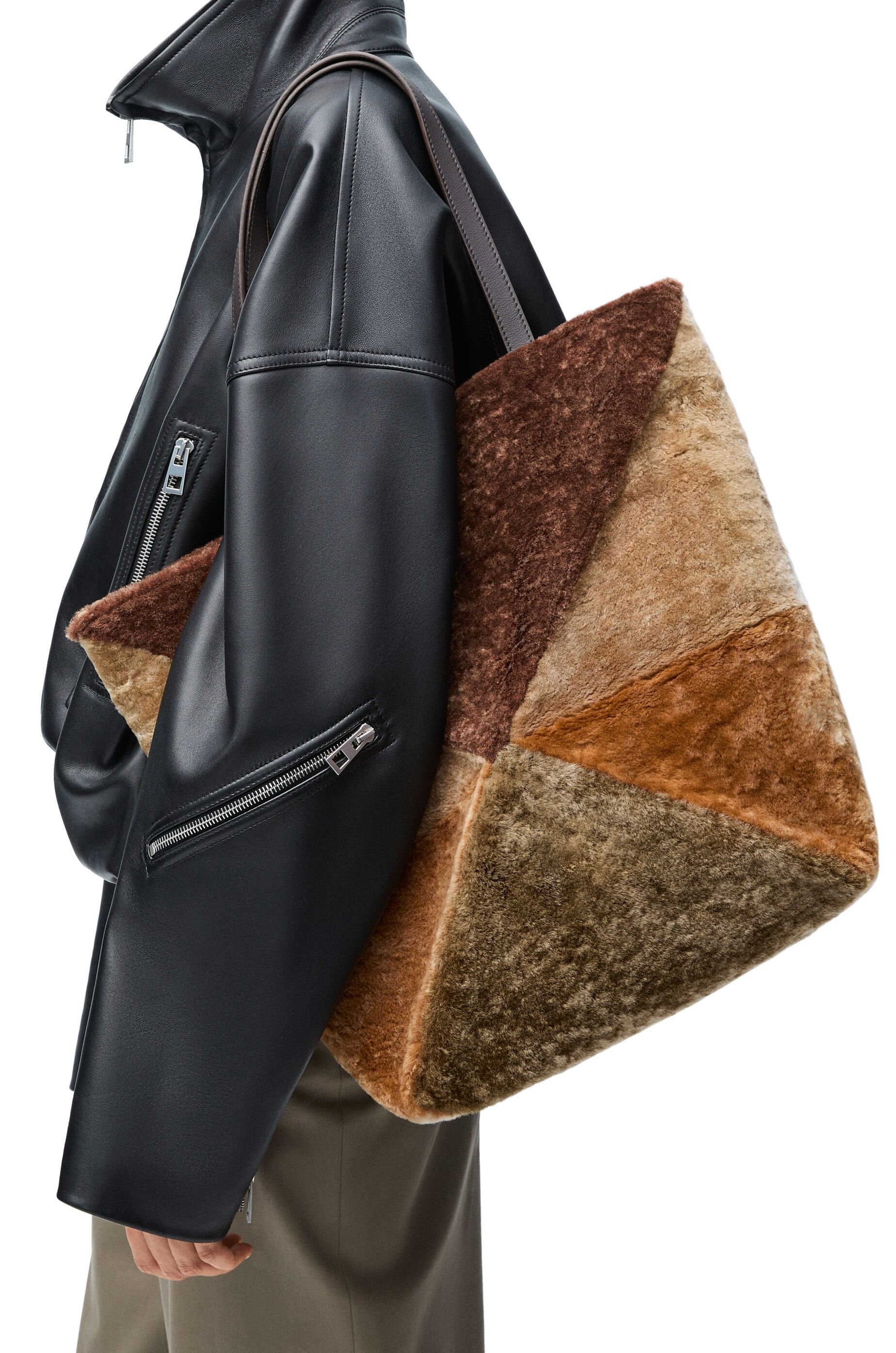 Large Puzzle Fold tote in shearling - 3