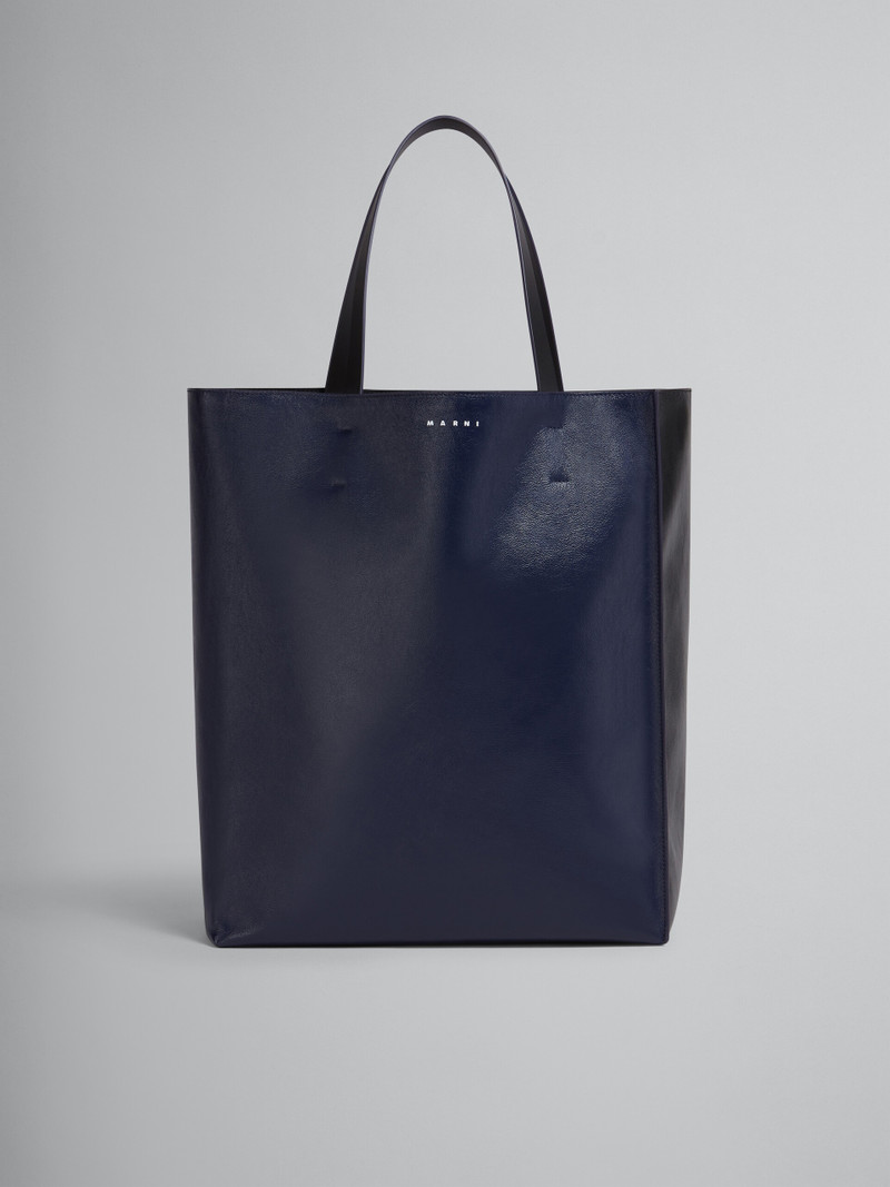 MUSEO SOFT LARGE BAG IN BLUE AND BLACK SHINY LEATHER 1