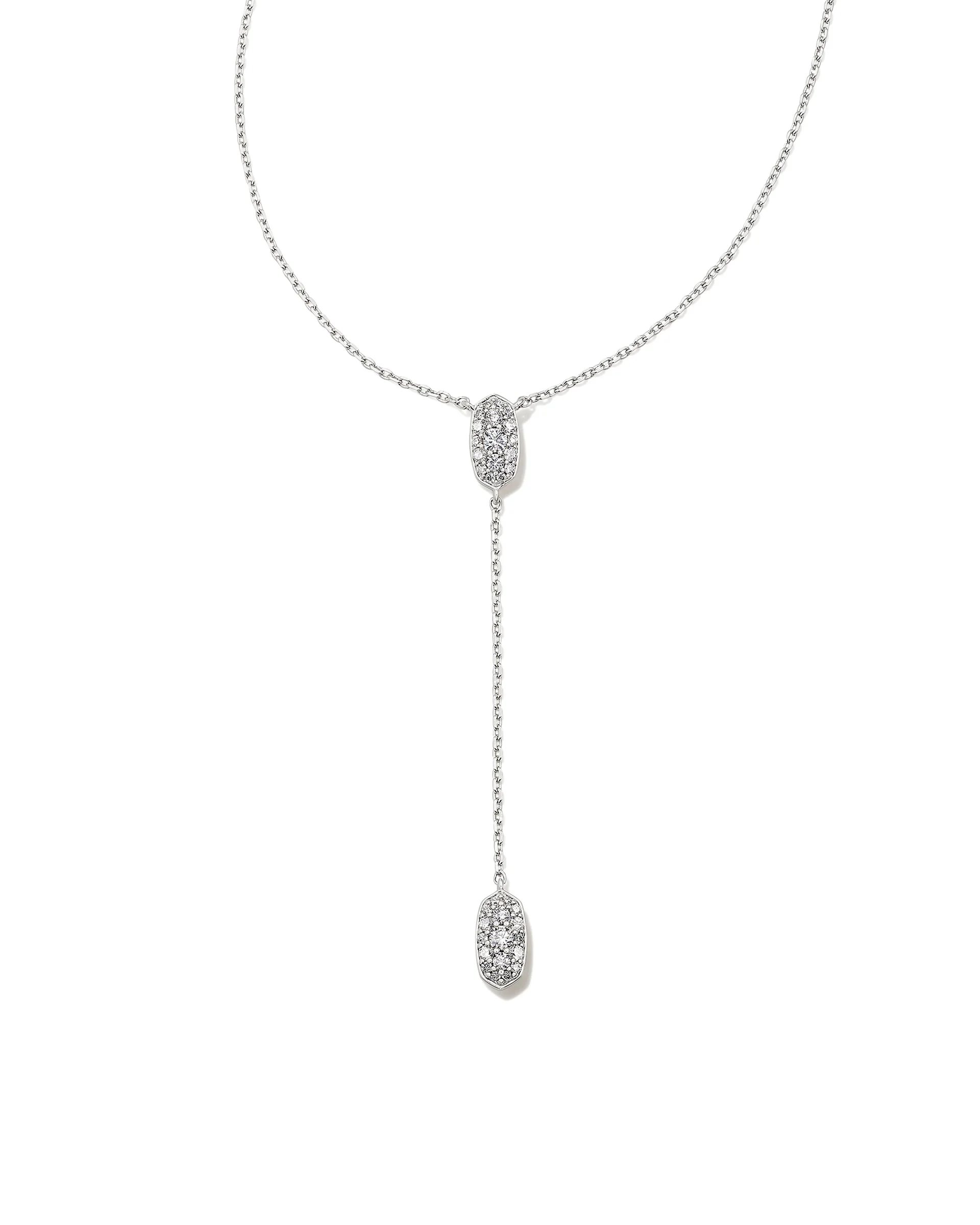 Grayson Silver Y Necklace in White CZ - 1