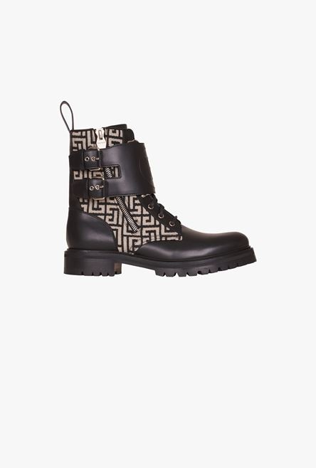 Bicolor ivory and black smooth and monogram jacquard Phil Ranger ankle boots - 1