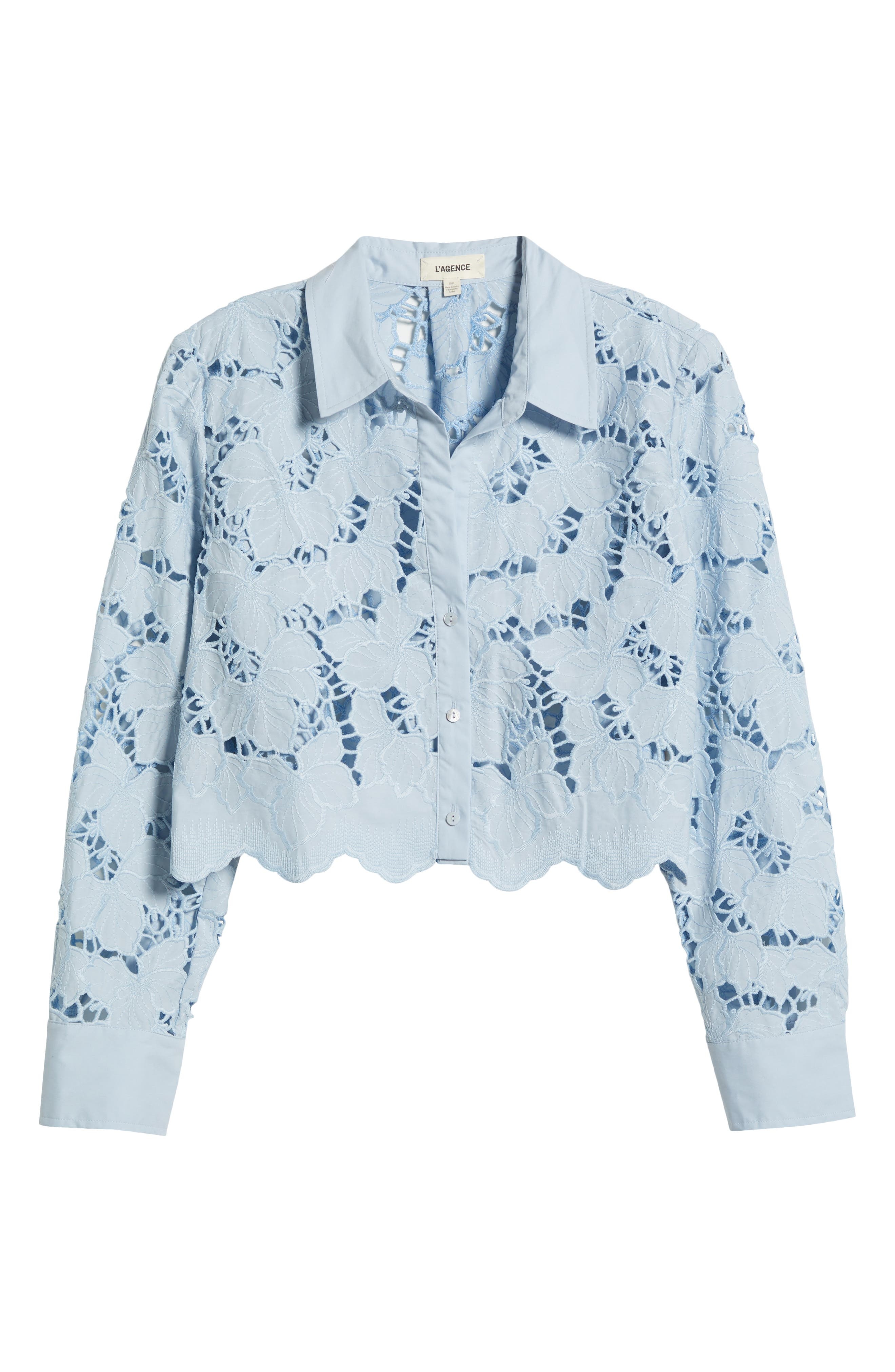 L'AGENCE Seychelle Cutwork Crop Shirt in Blue Fog at Nordstrom - 5