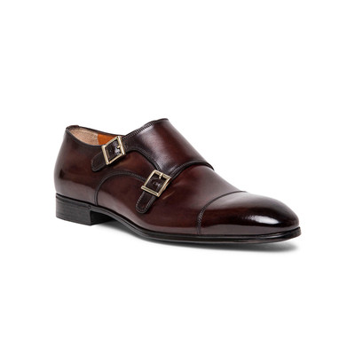 Santoni Men's brown leather double-buckle shoe outlook