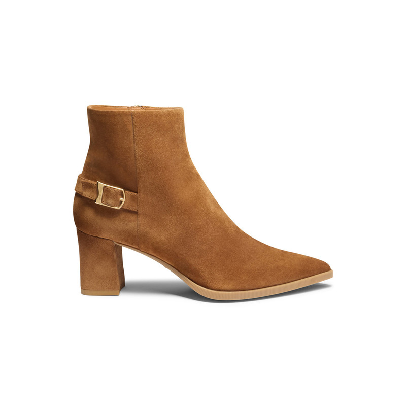 Women's light brown suede mid-heel ankle boot - 1