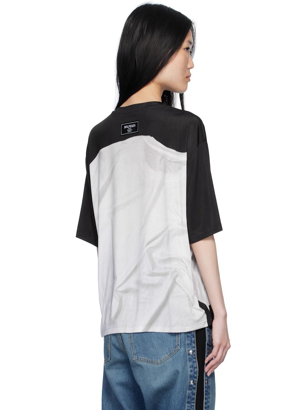 Black & White Loose Optical Illusion Print T-shirt - 3