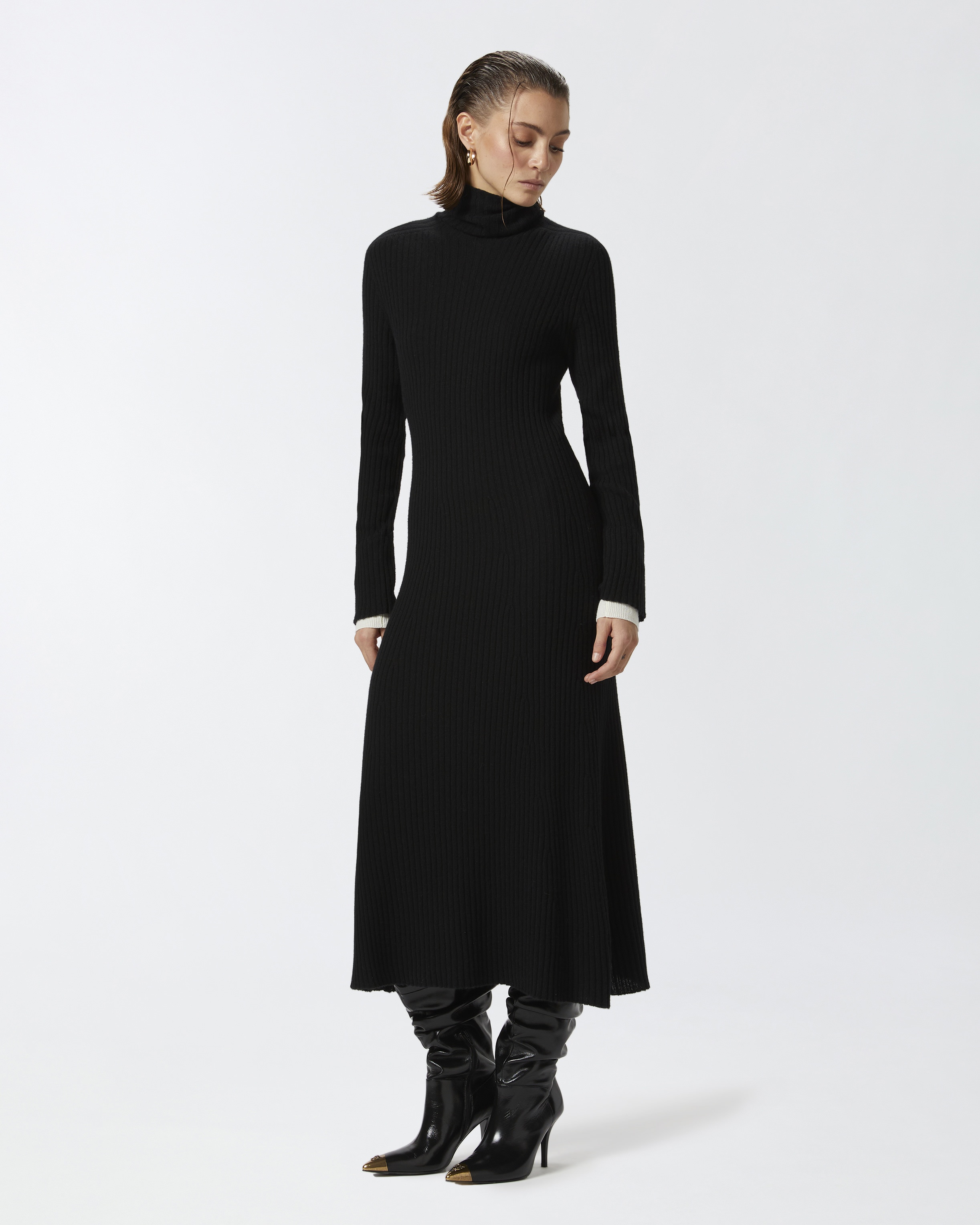 LONG RIBBED KNIT CASHMERE-BLEND DRESS - 3