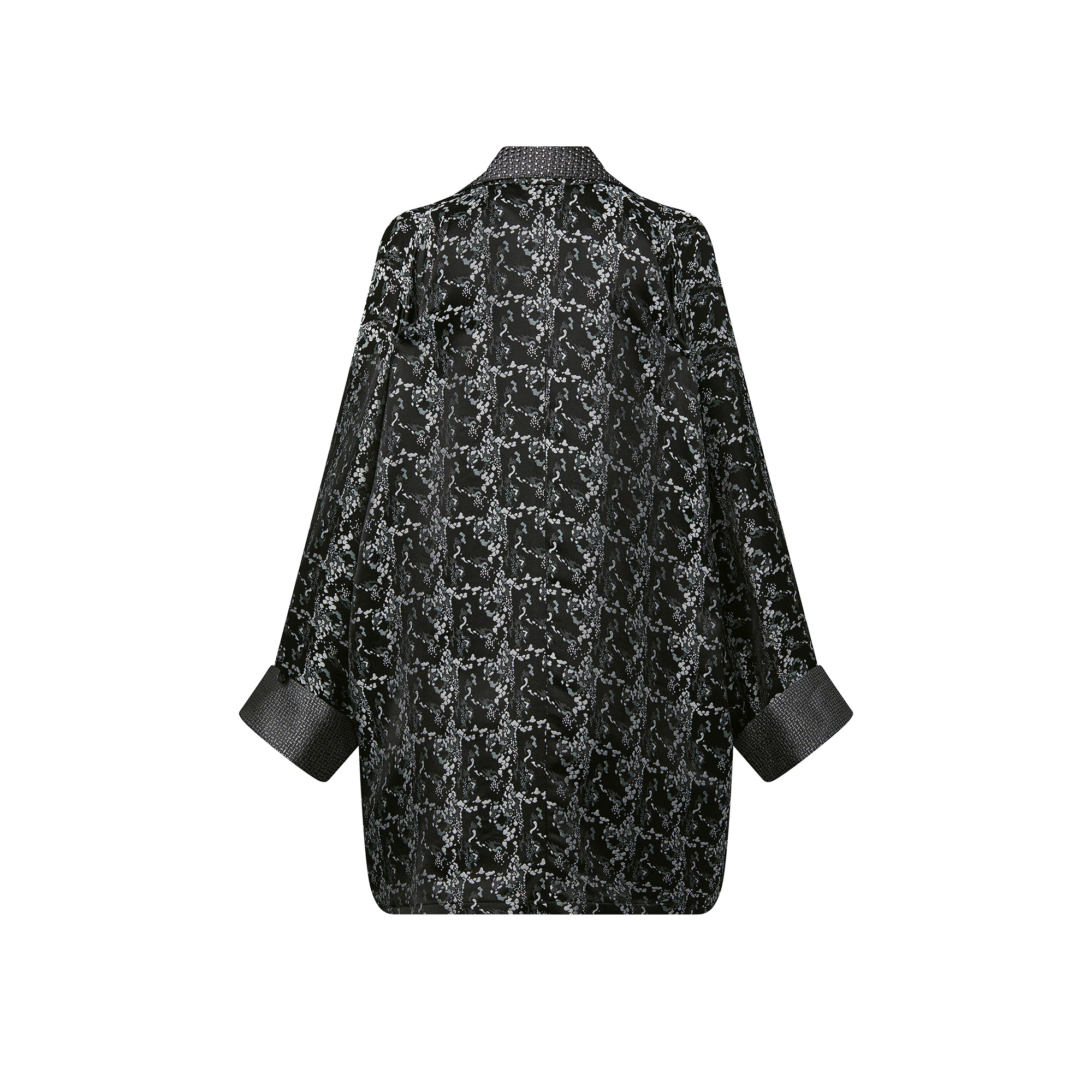 Embroidered Trim Abstract Jacquard Robe Jacket - 3