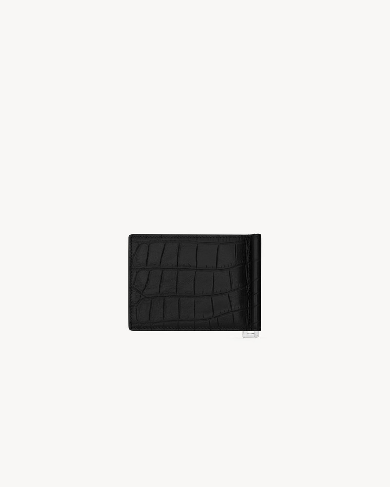 SAINT LAURENT SAINT LAURENT PARIS BILL CLIP WALLET IN CROCODILE-EMBOSSED LEATHER outlook
