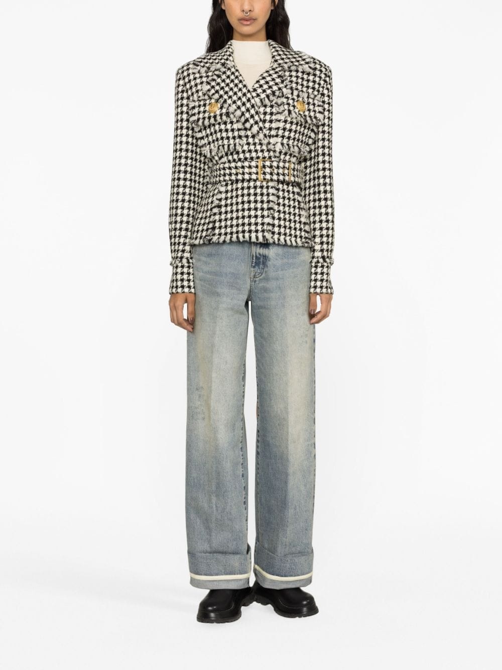 houndstooth tweed belted jacket - 2