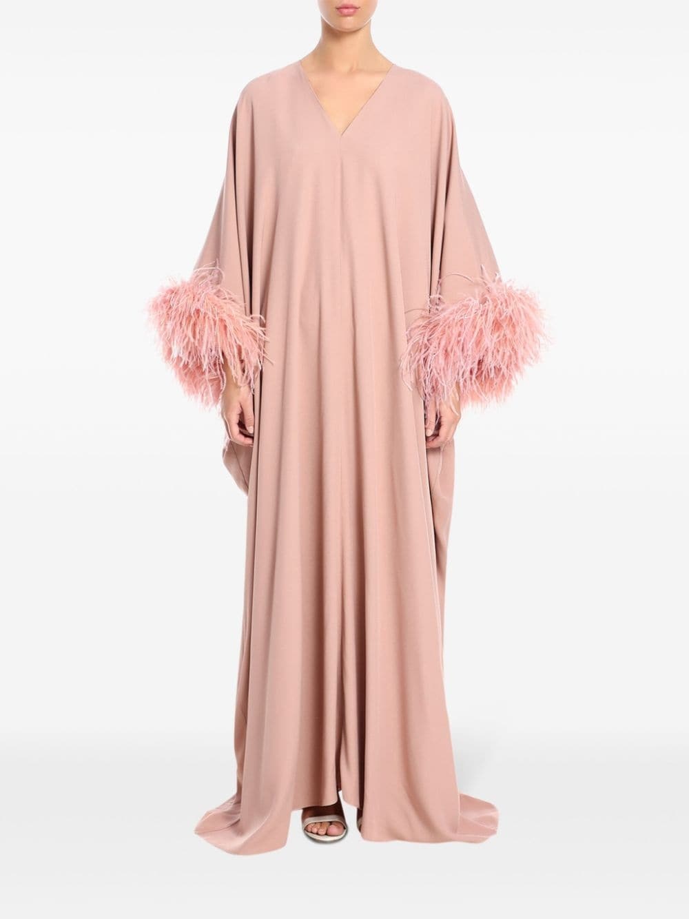 Gala feather-trim kaftan dress - 3
