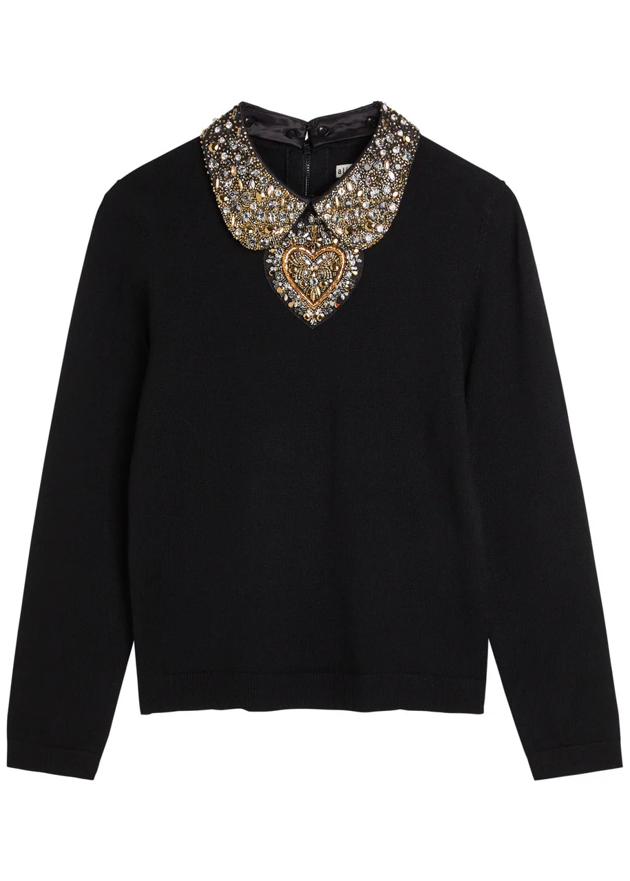 Alice + Olivia Porla Embellished Stretch-wool top - 1