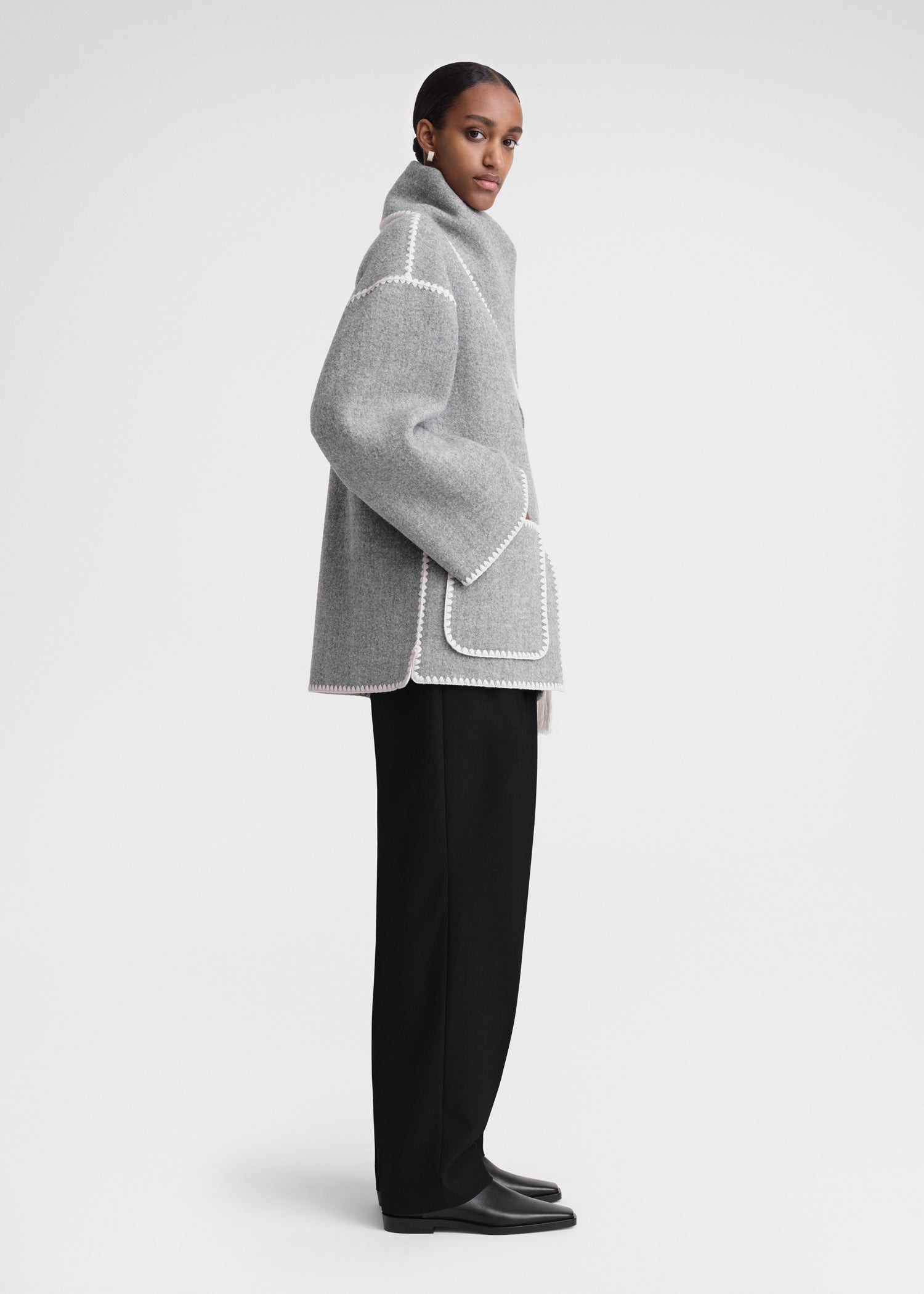 Embroidered scarf jacket light grey mélange - 3