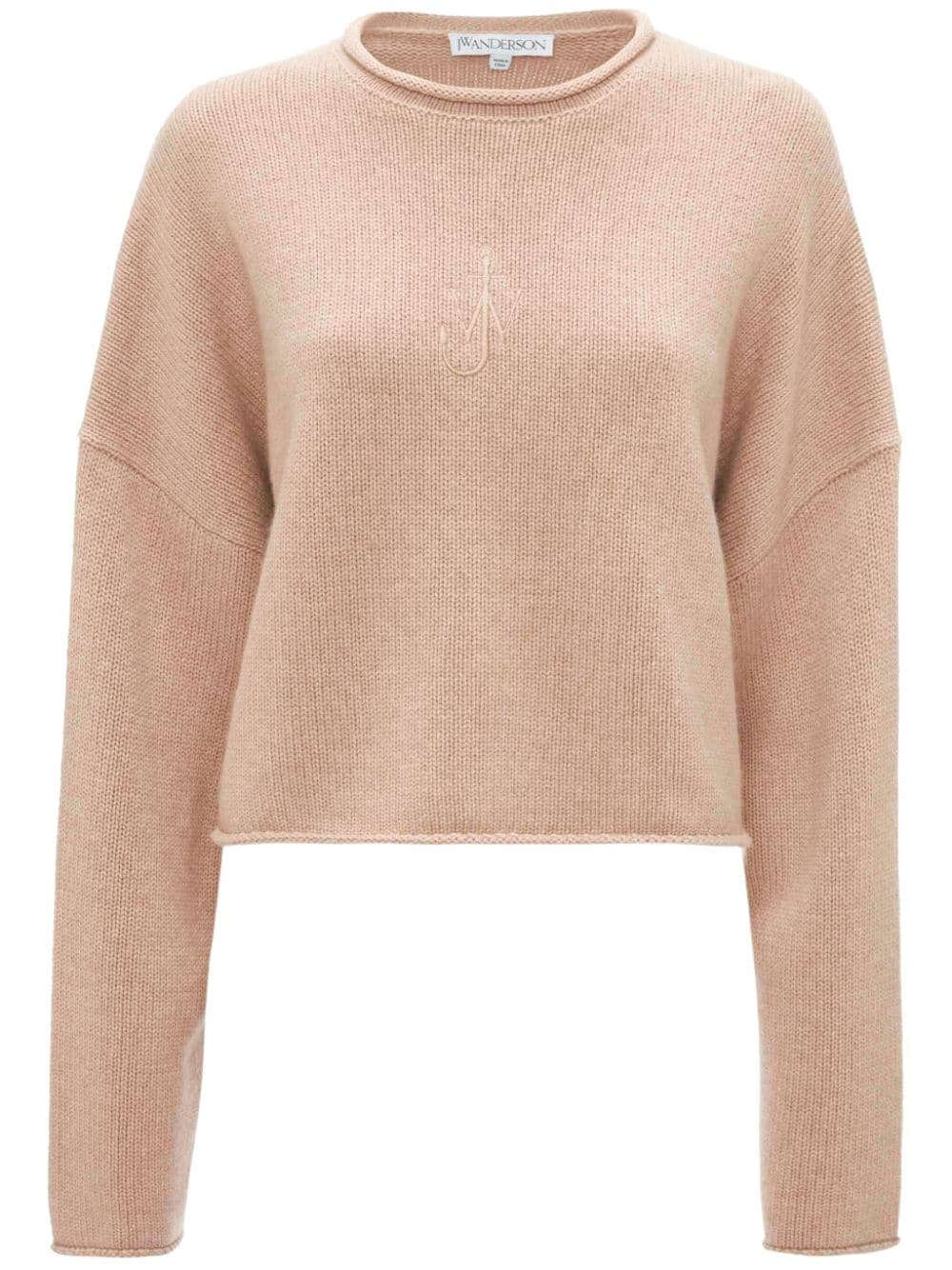 logo-embroidered cropped jumper - 1