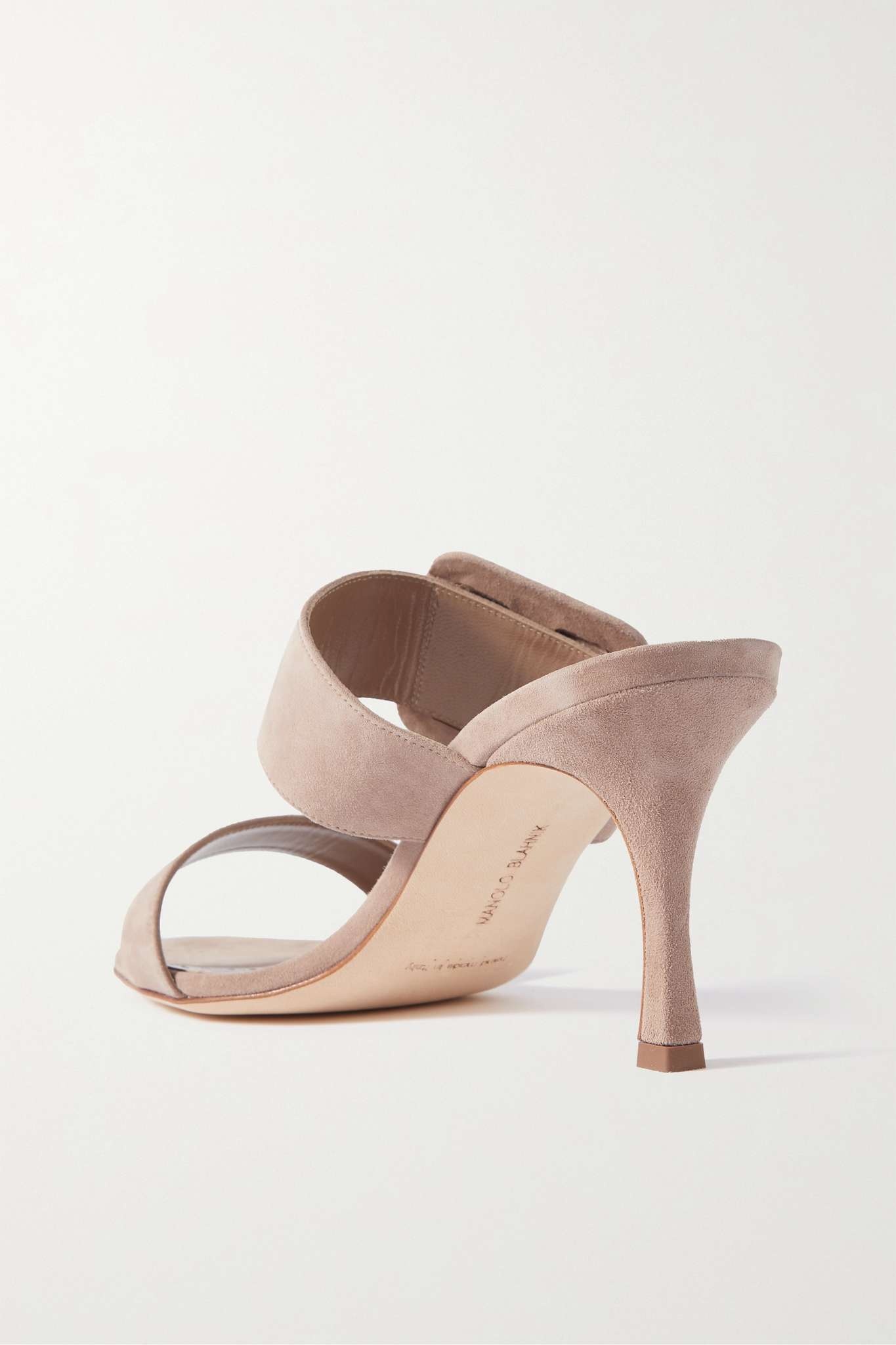 【MANOLO BLAHNIK】buckled suede-trimmed linen-canvas mules Manolo Blahnik Gable 70 buckled suede-trimmed linen-canvas