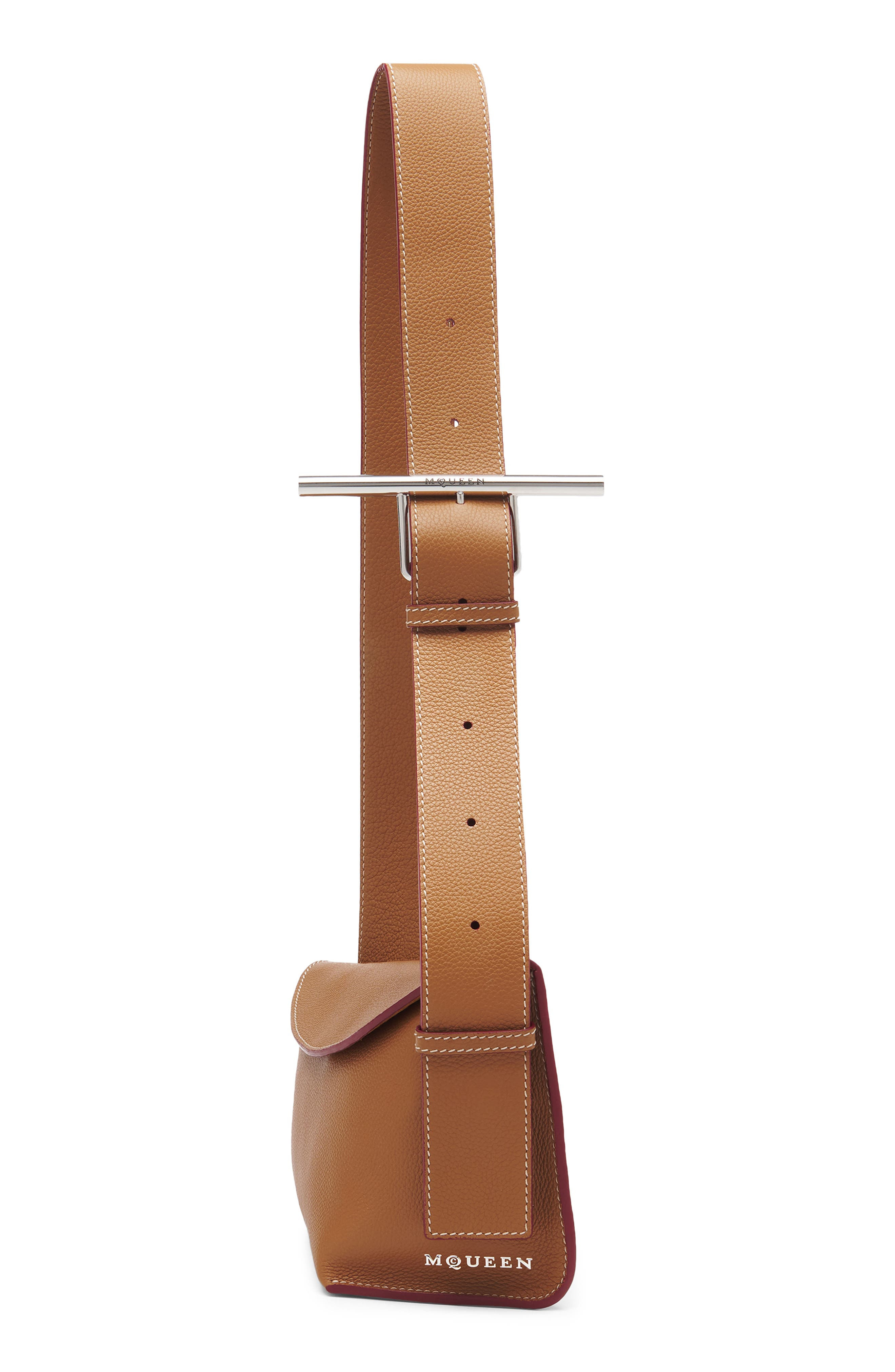 McQueen T-Bar Sling Asymmetric Leather Crossbody Bag in Pecan/Silver at Nordstrom - 5