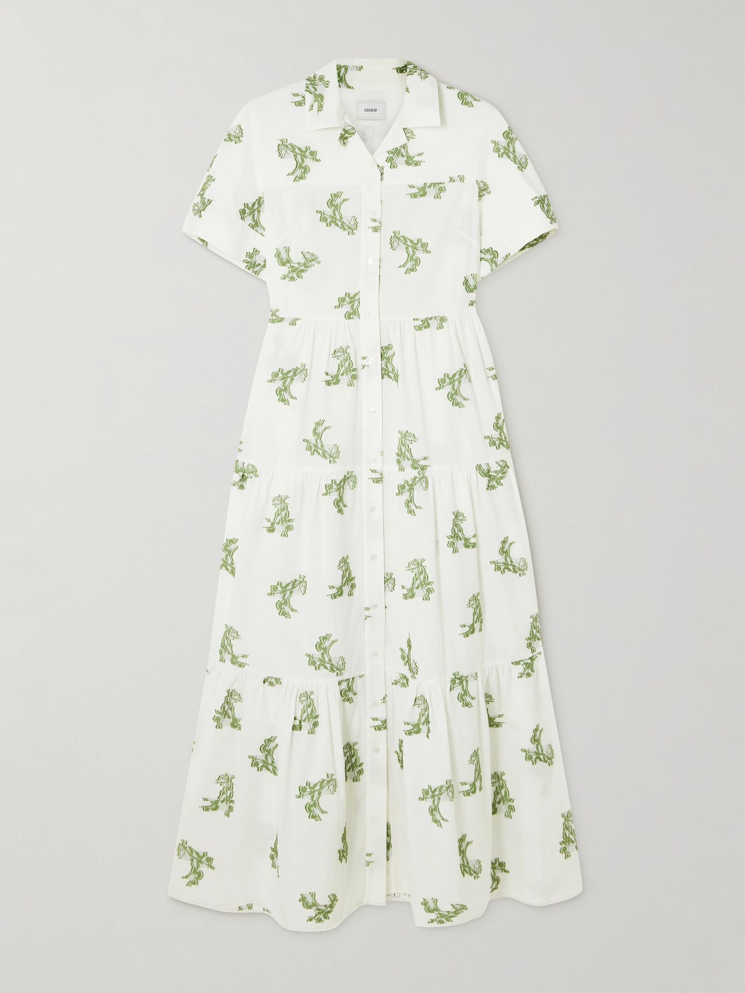 Embroidered gathered cotton fil coupé midi dress Ivory - 1