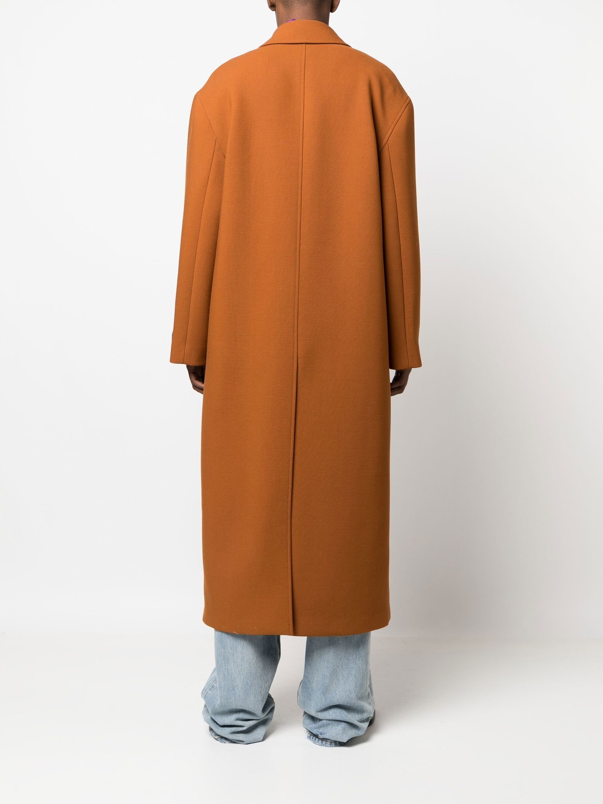 Orange Double-Breasted Wool Coat - 4