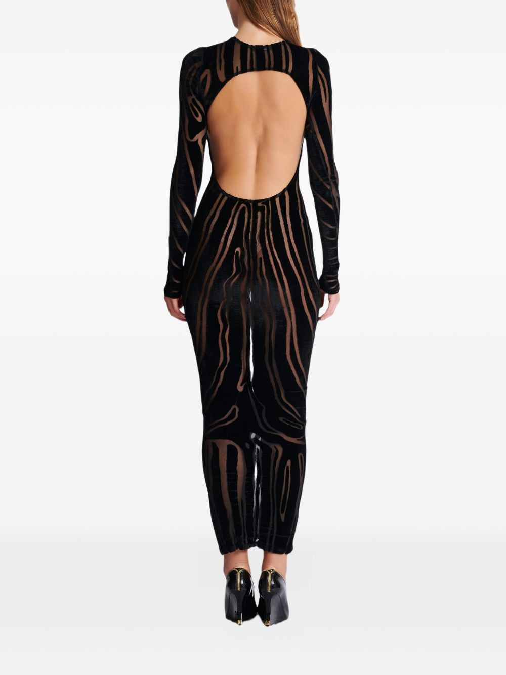 zebra-print velvet midi dress - 4
