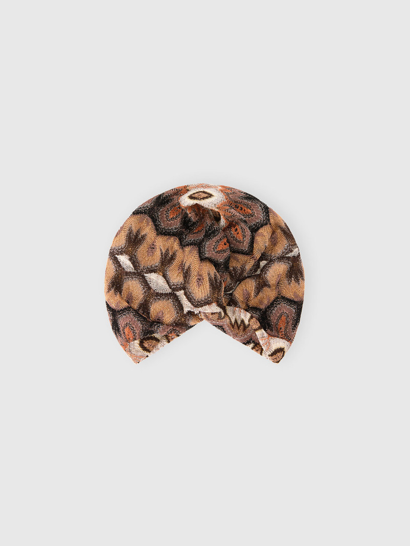 Turban in lamé viscose with arabesque motif 1