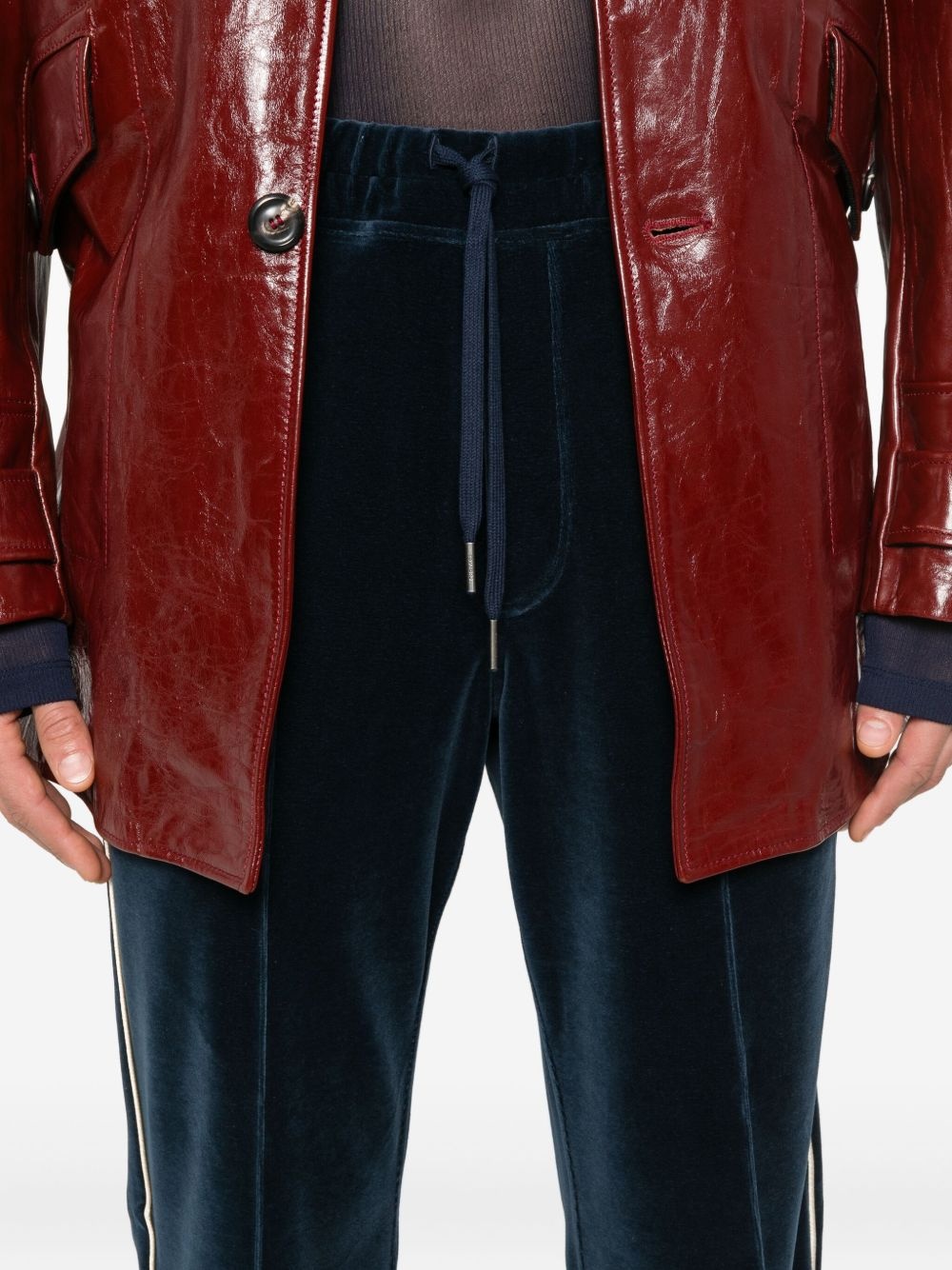 piped-trim velour track pants - 5