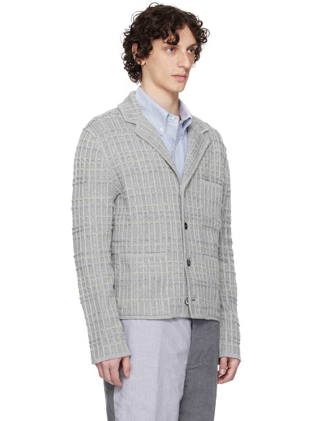 Gray Tweed Jacquard 4-Bar Jacket - 2