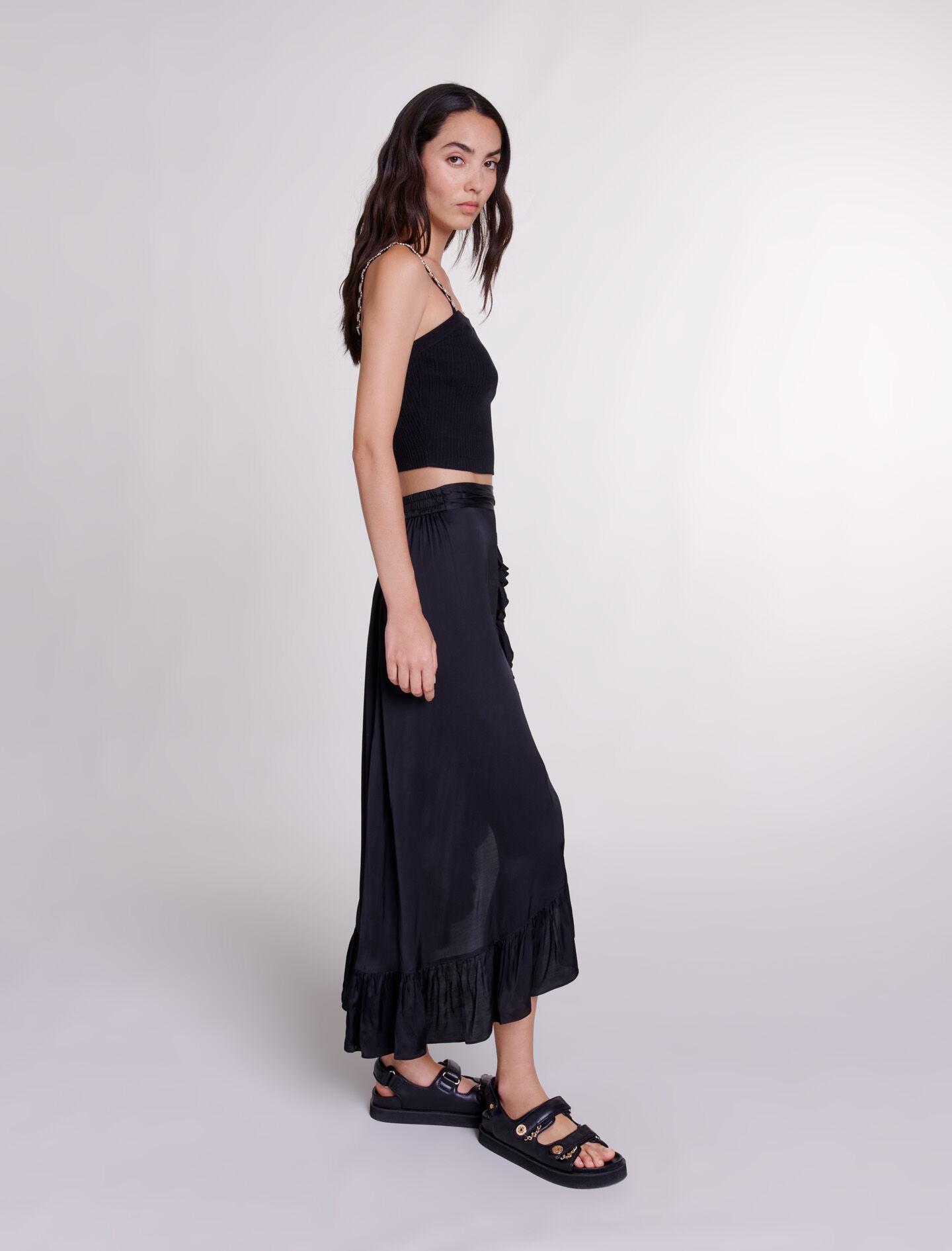 Long satin-effect ruffled skirt - 3