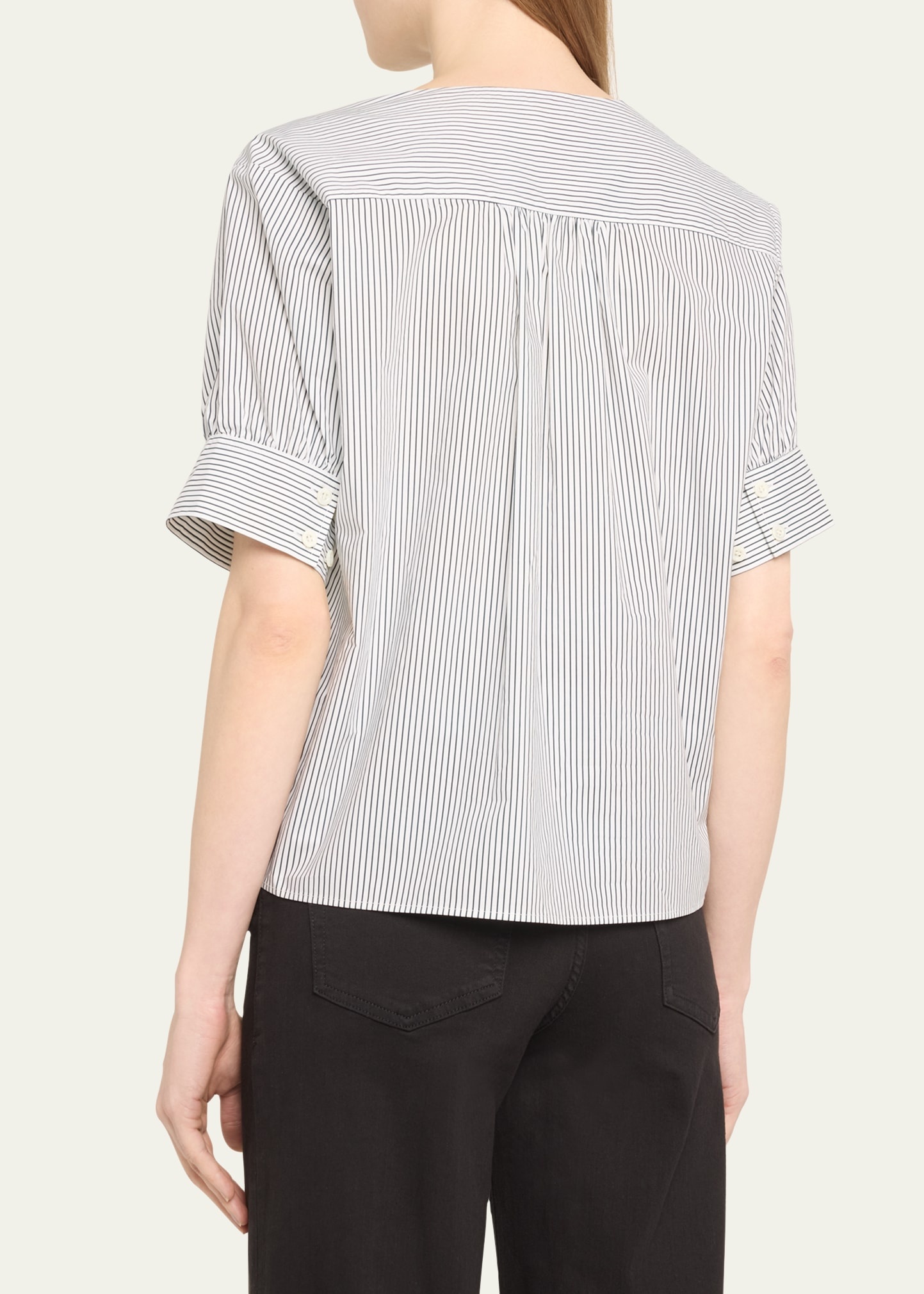 Striped V-Neck Popover Top - 3