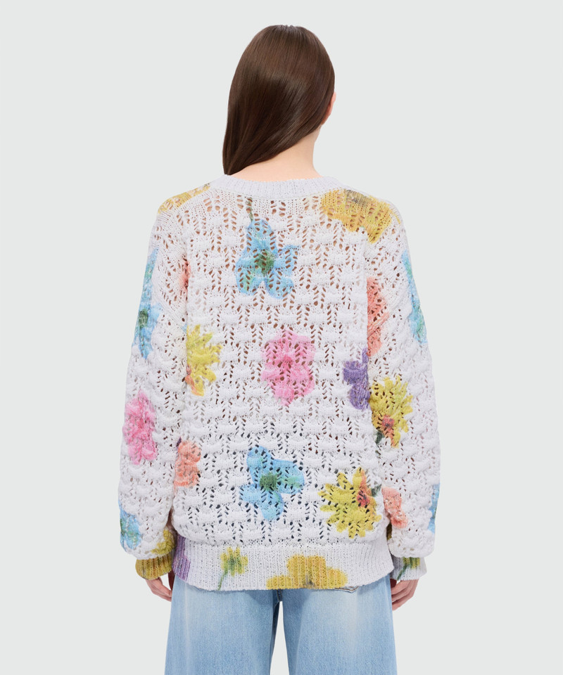 White crochet sweater with maxi floral print 3