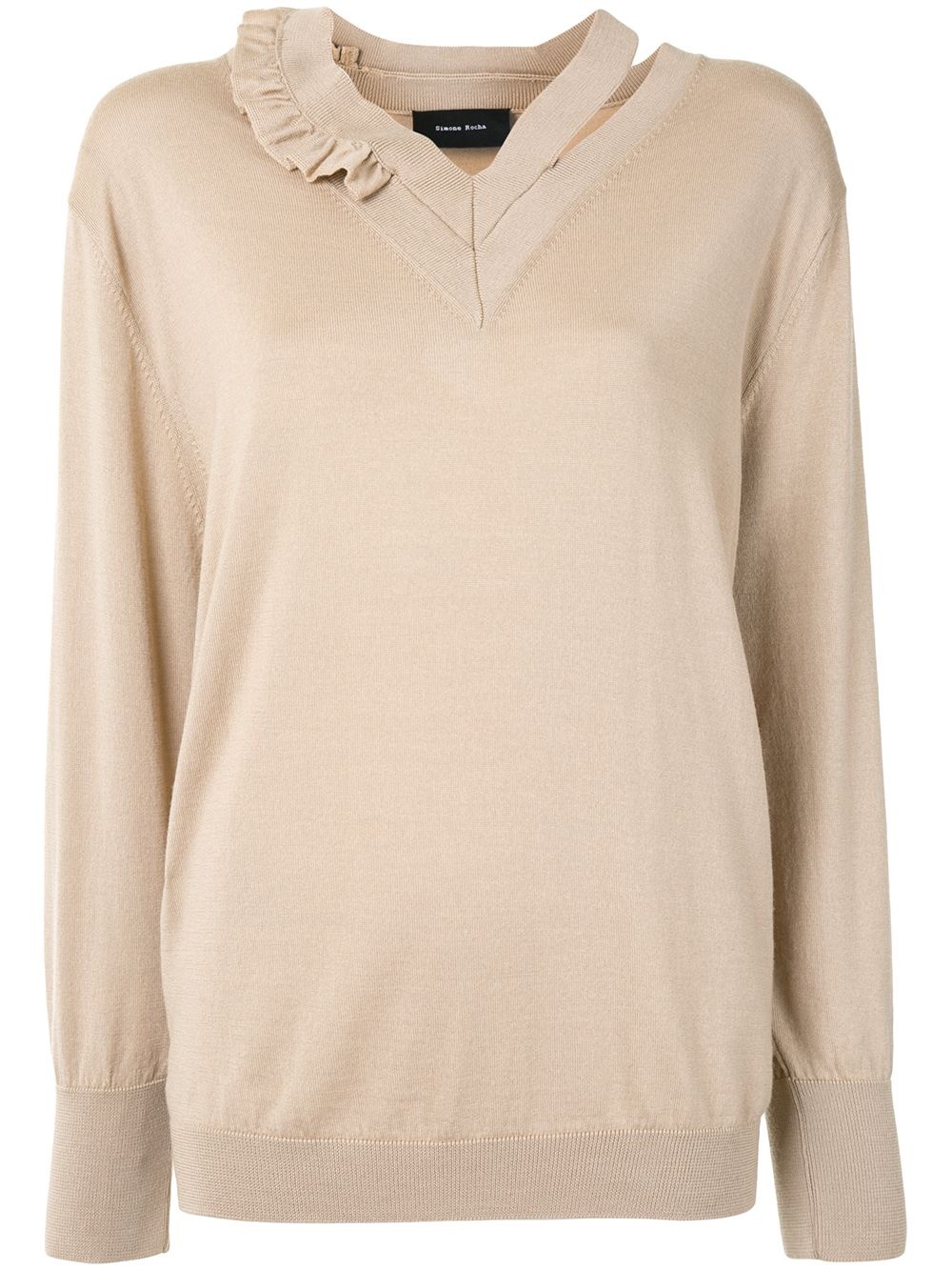 oversize v-neck jumper with asymmetric collar - 1