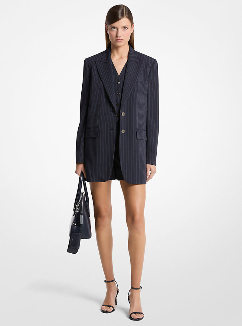Pinstripe Wool Blend Boyfriend Blazer 1