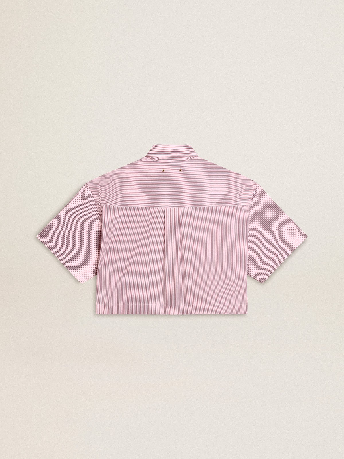 Women's cropped shirt in striped cotton poplin - 6