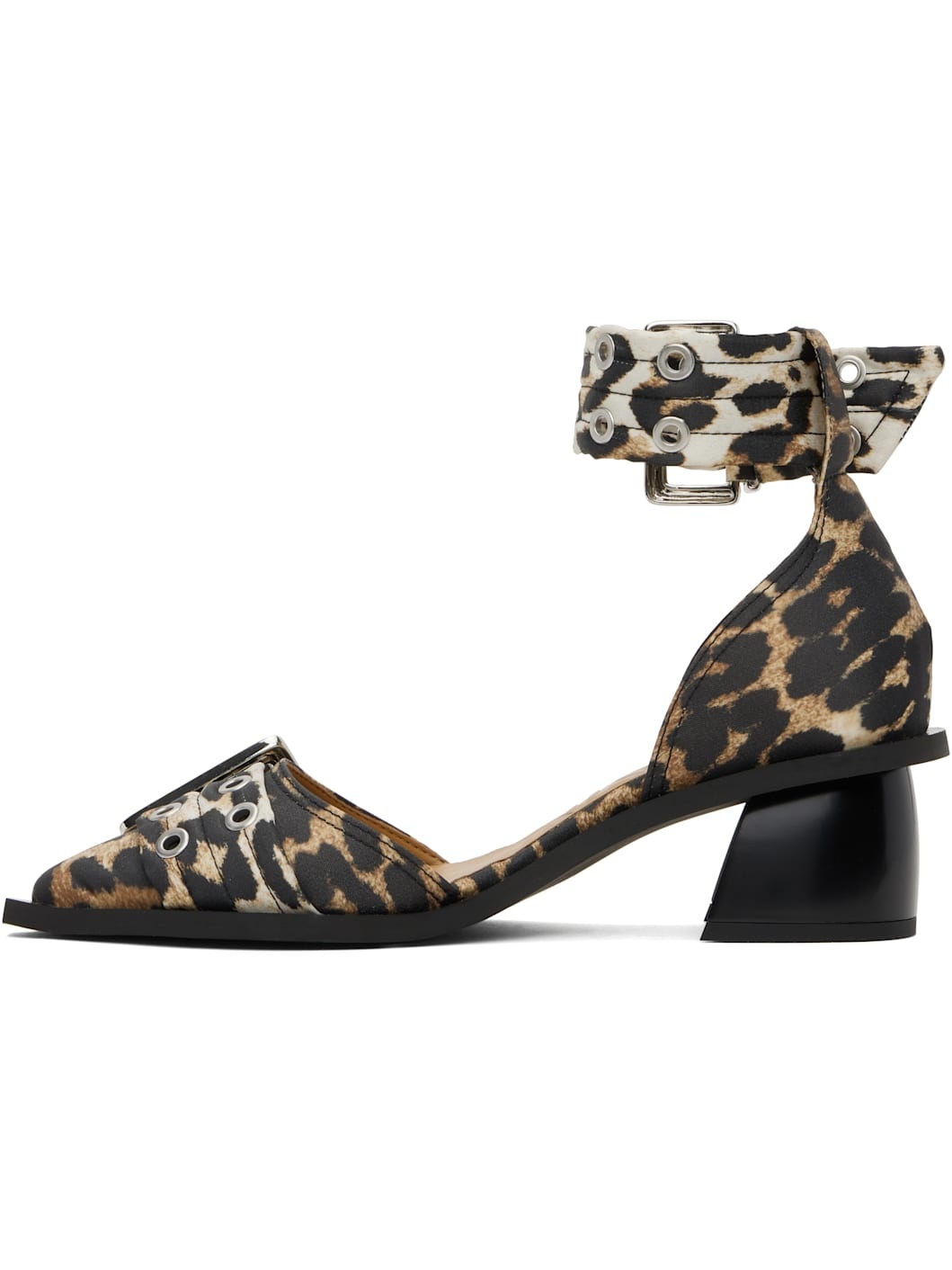 Tan & Black Feminine Buckle Open Cut Heels - 3
