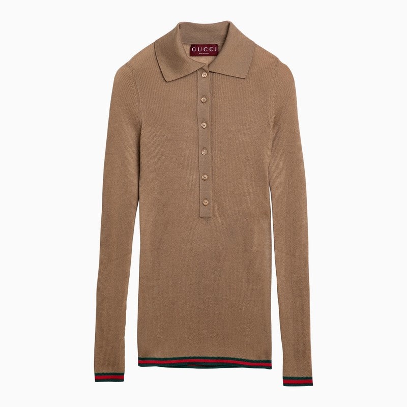 Gucci Camel Cashmere Long-Sleeved Polo Shirt Women - 1