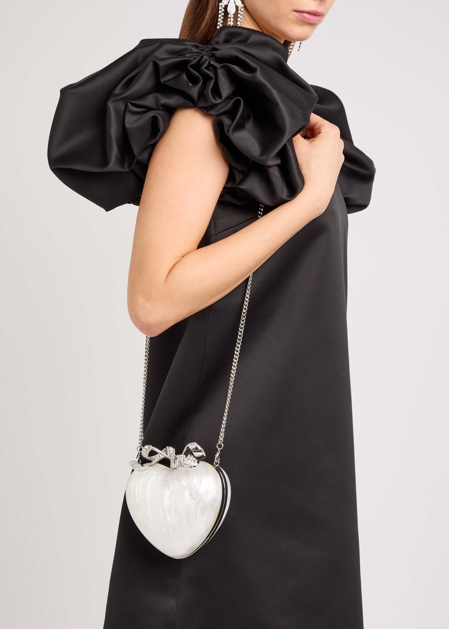 Self-portrait Heart Crystal-embellished Pearlescent Acrylic Clutch - 6