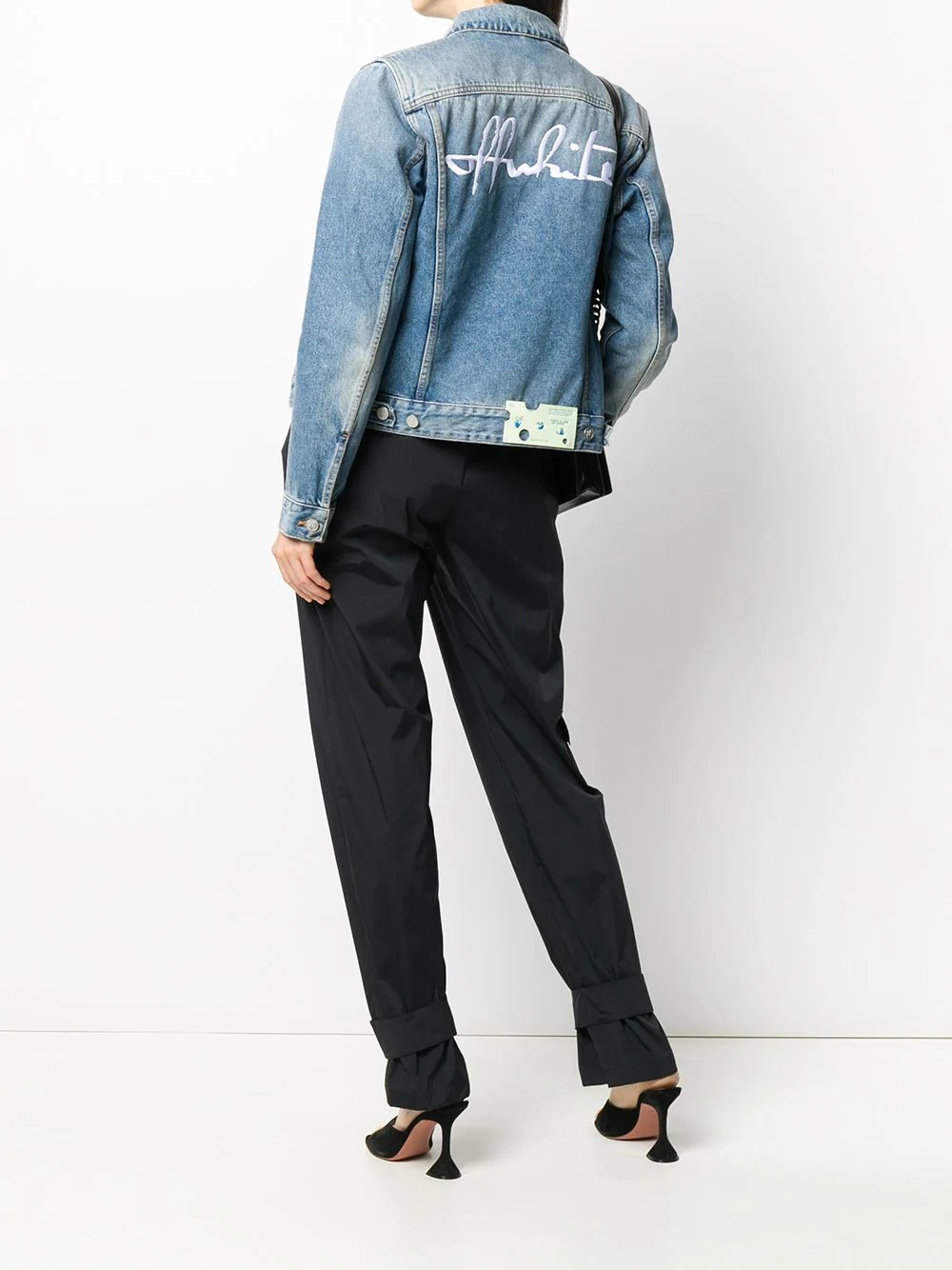 logo-embroidered short denim jacket - 2