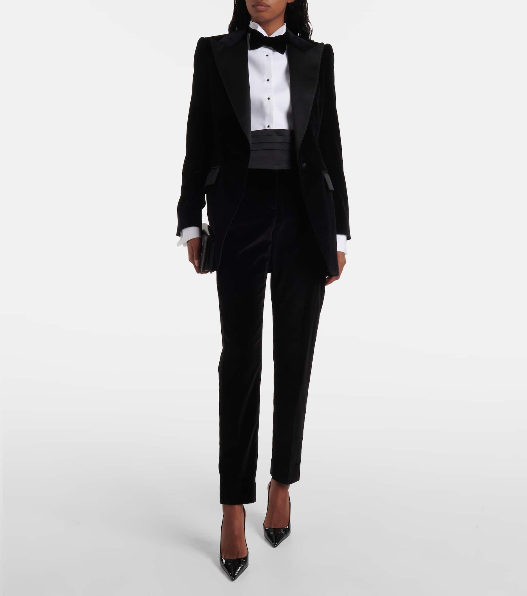 High-rise cotton-blend velvet tuxedo pants - 2