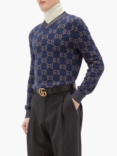 GUCCI V-neck GG-jacquard cotton sweater outlook