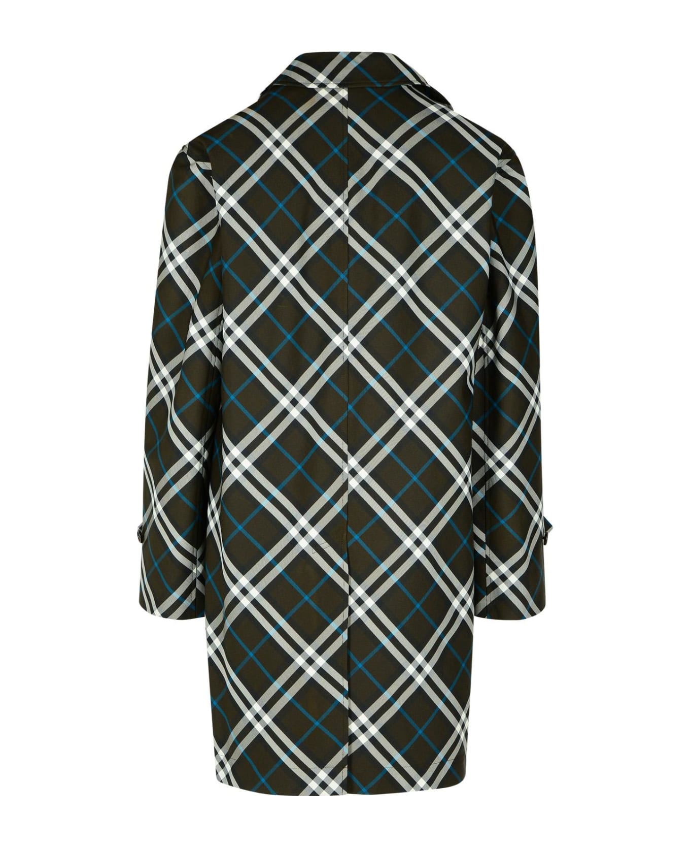 'check' Green Polyester Trench Coat - 3