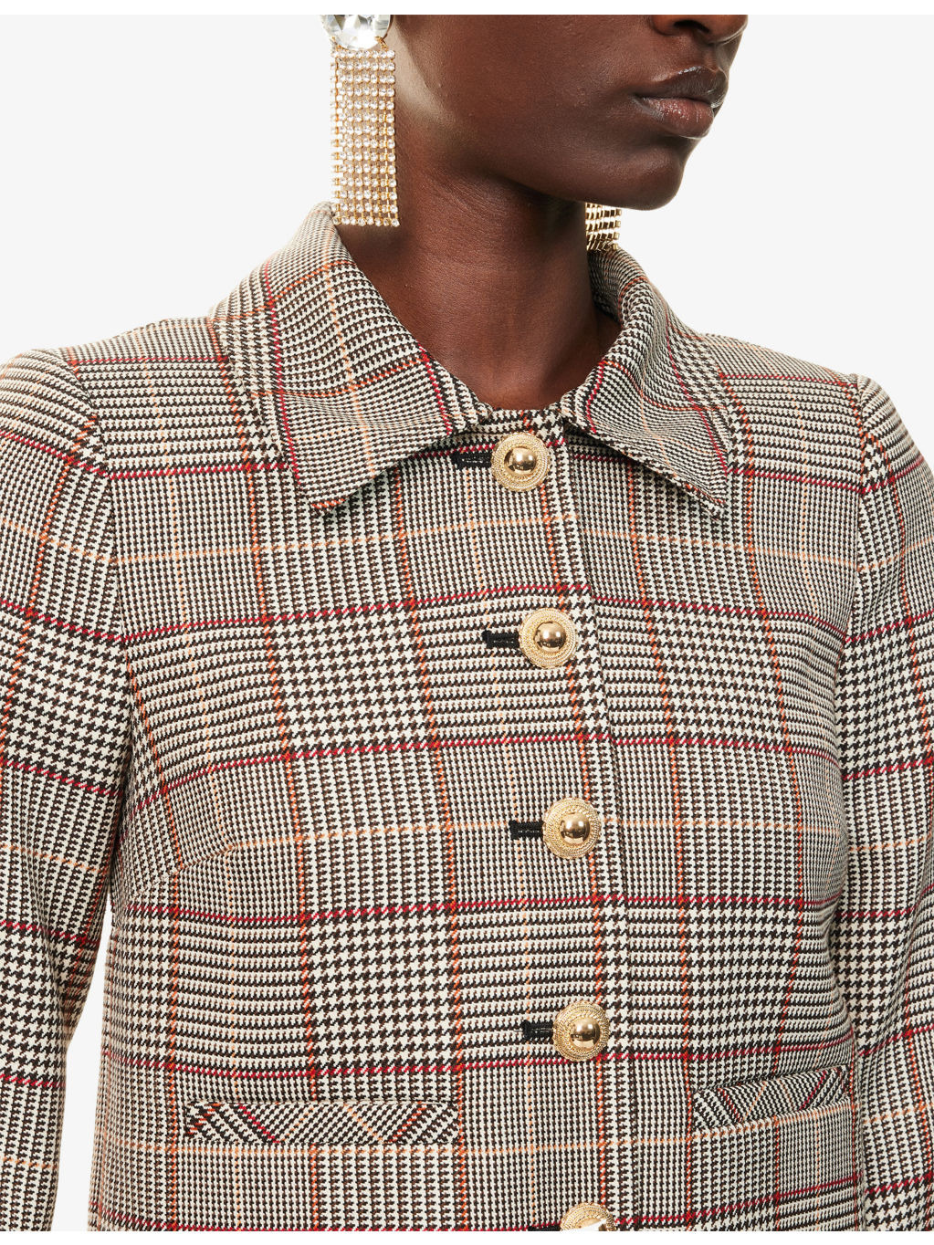 Check-Print Faux-Fur Wool-Blend Jacket - 5
