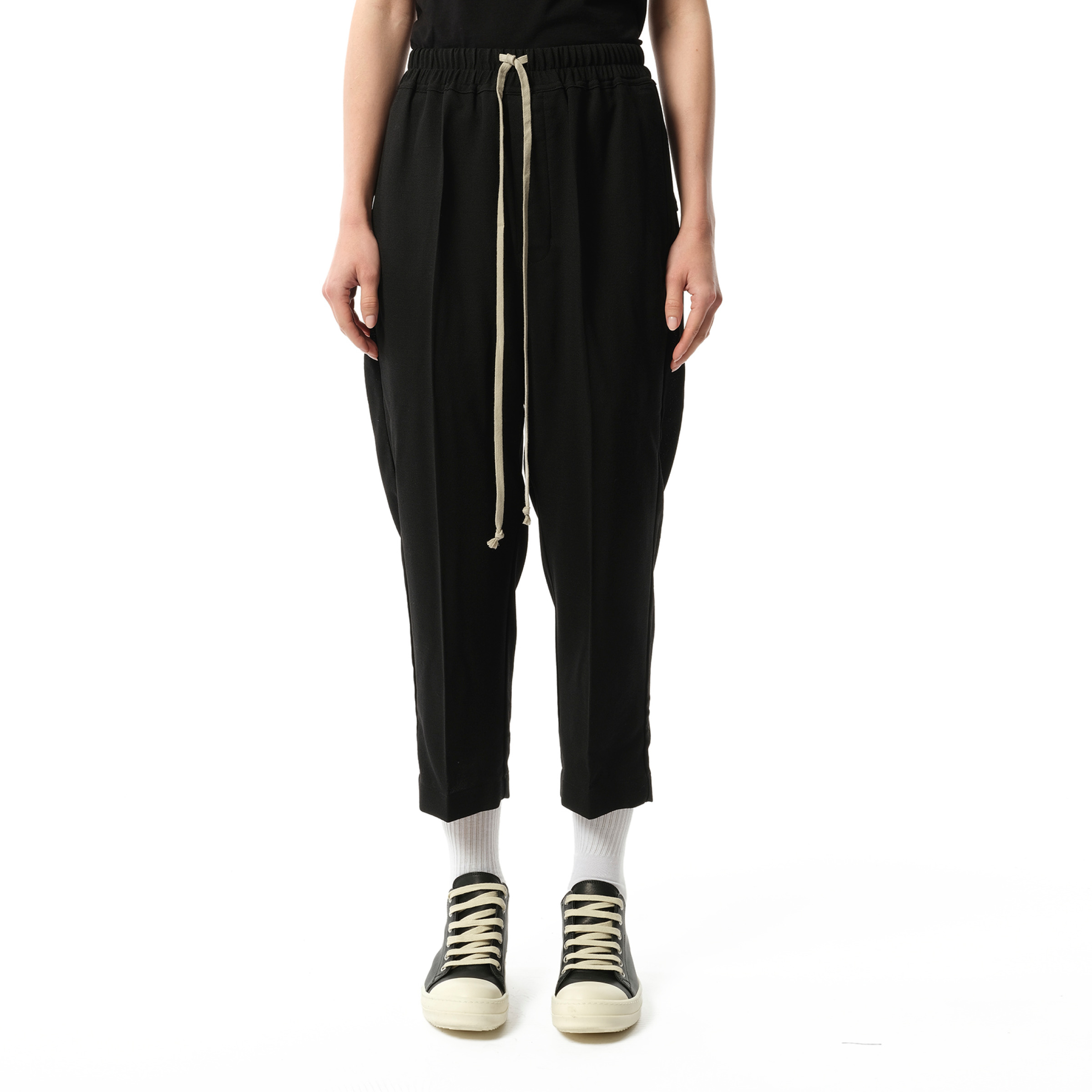 Wool Cropped Drawstring Astaires Pants in Black - 1