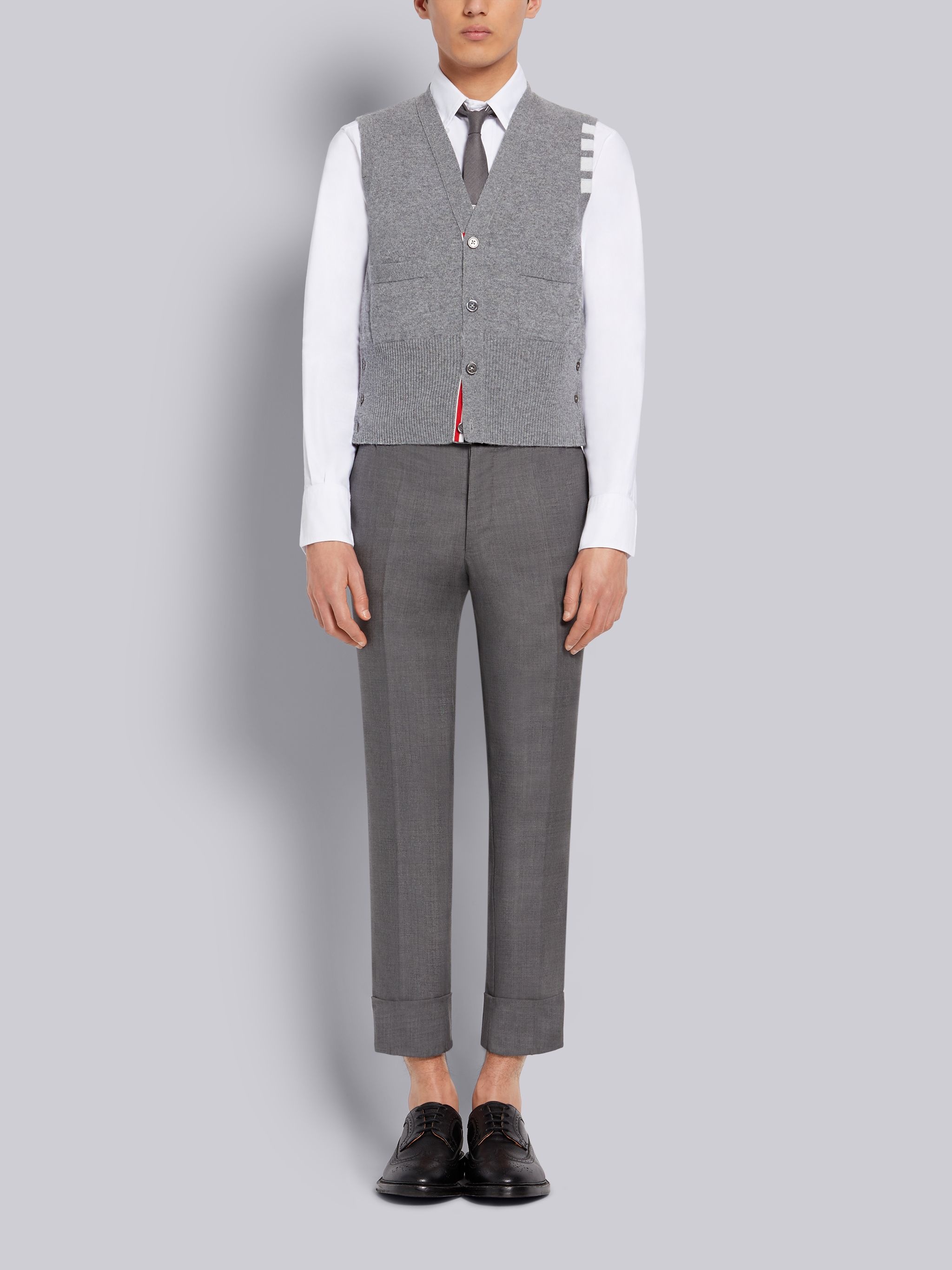 Light Grey Cashmere Cardigan 4-Bar Vest - 4