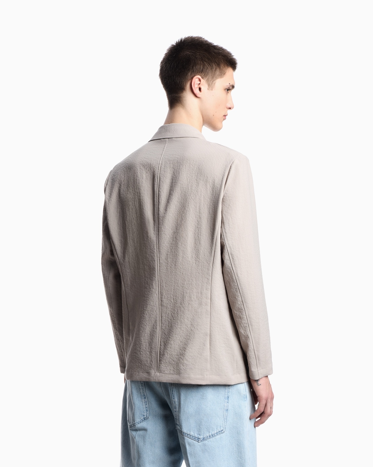 SINGLE-BREASTED JACKET IN NYLON SEERSUCKER - 3