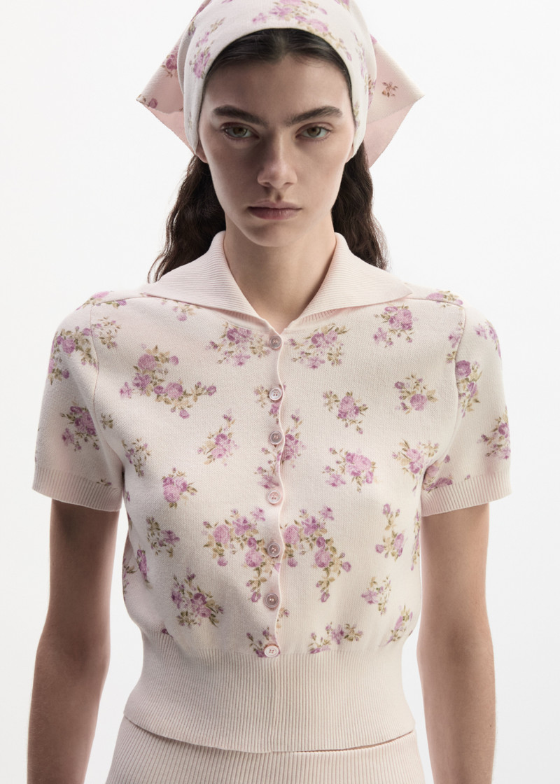 MAGDA BUTRYM Cotton polo with wide collar in cream floral print outlook