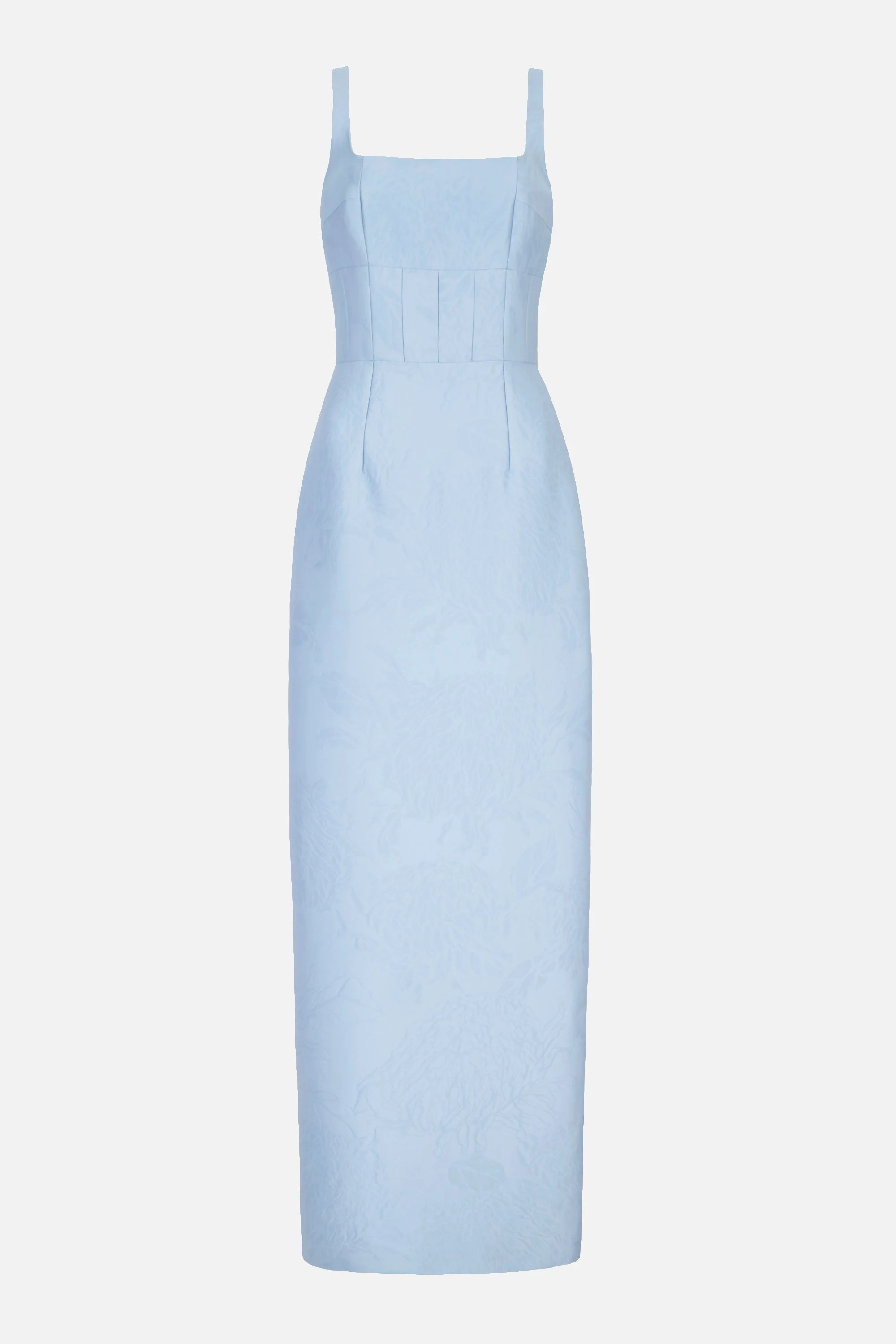 Megara Dress in Icy Blue Embossed Cloque - 1
