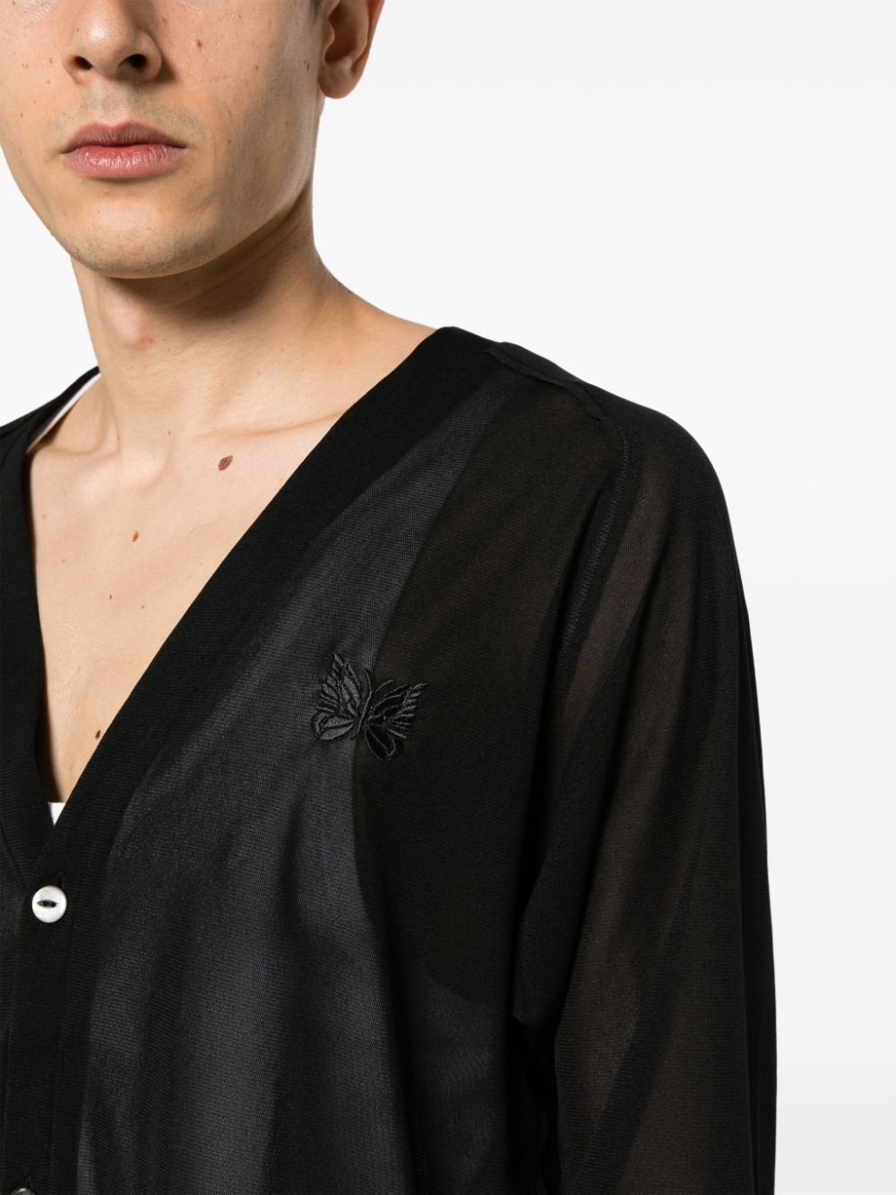 logo-embroidered sheer cardigan - 5