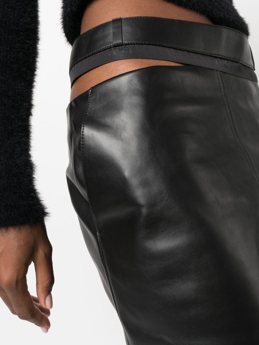 logo-waistband leather skirt - 5