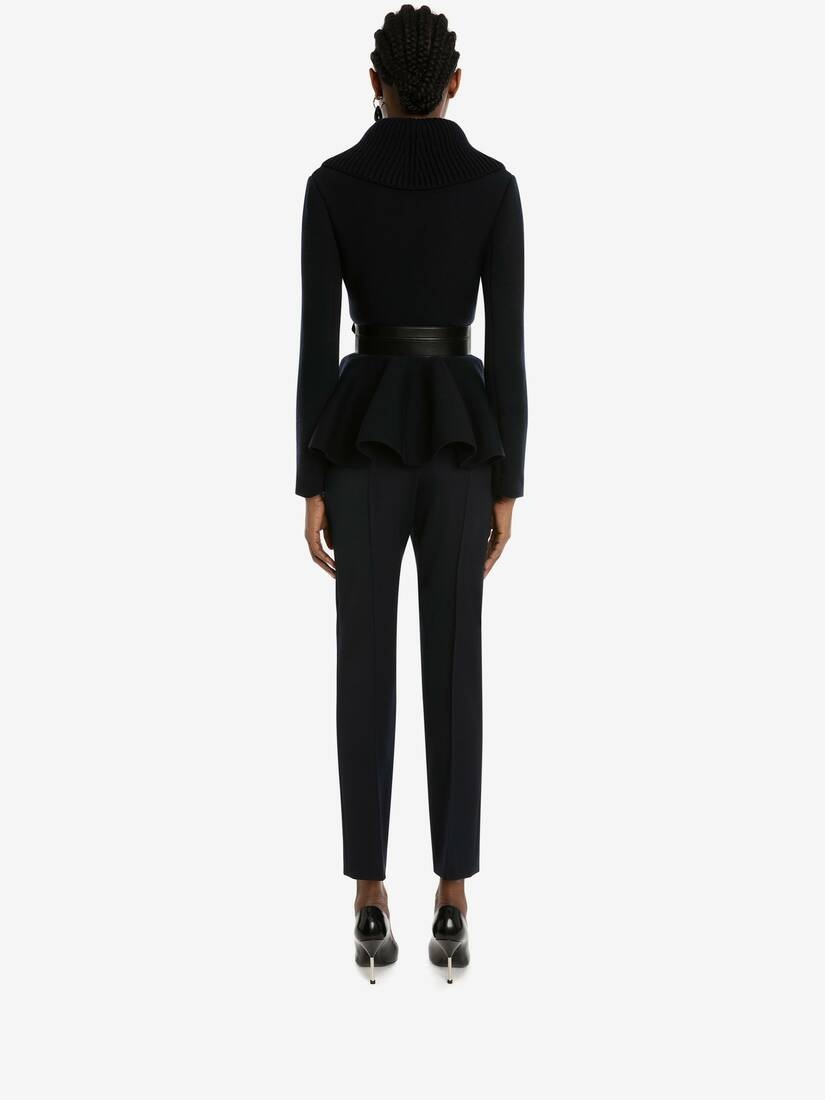 Double-breasted Peplum Knit Jacket in Navy - 4