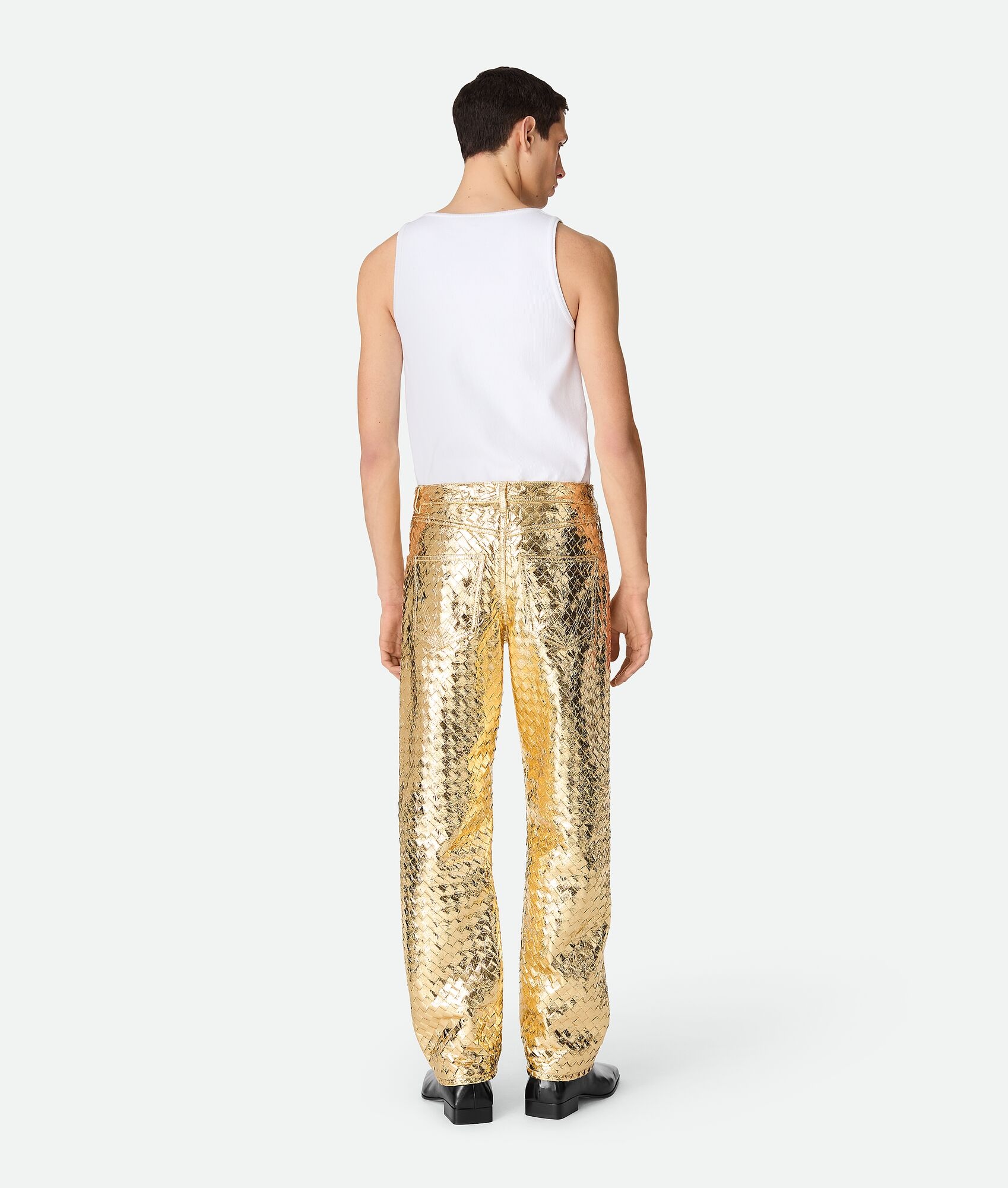 Laminated Intrecciato Leather Straight Pants - 4