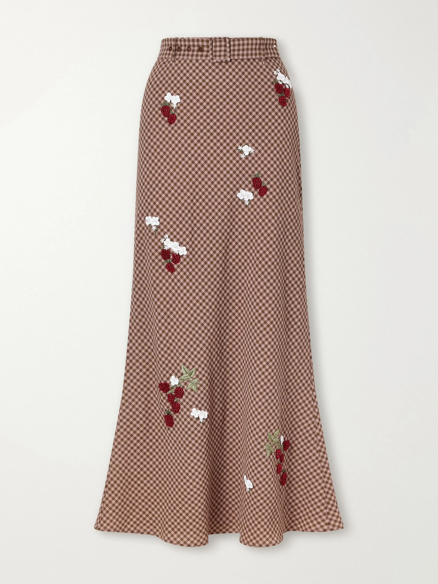 Chuck belted bead-embellished checked wool maxi skirt Brown - 1
