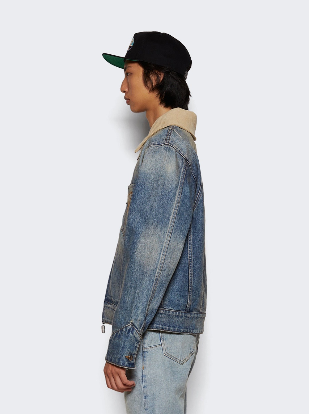 Western Zip Up Denim Jacket Indigo And Tan - 4