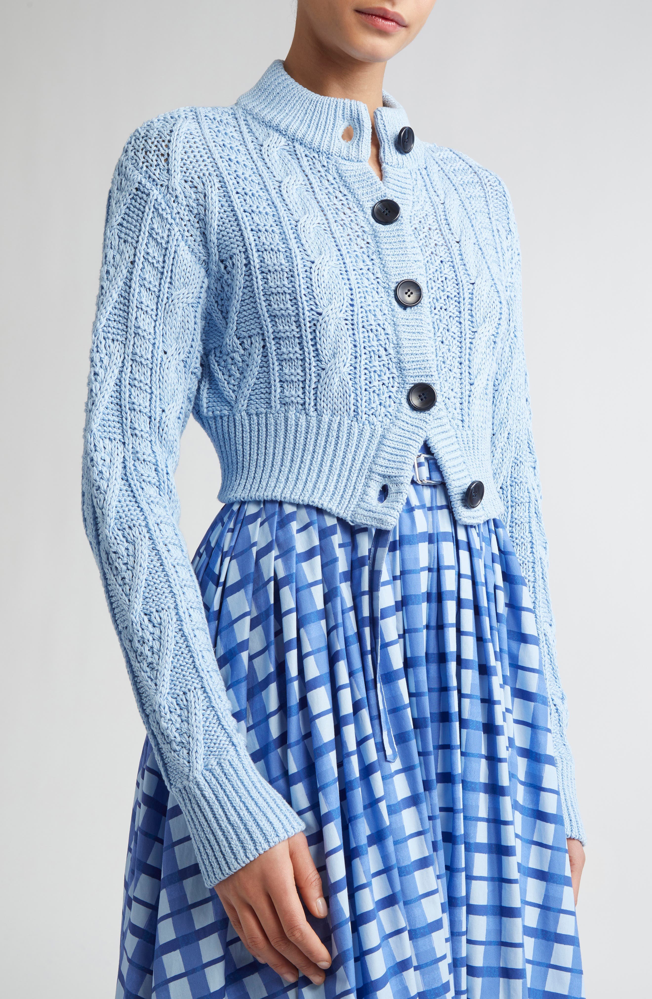 Emilia Wickstead Aleph Mixed Cable Cotton Cardigan in Baby Blue at Nordstrom - 4